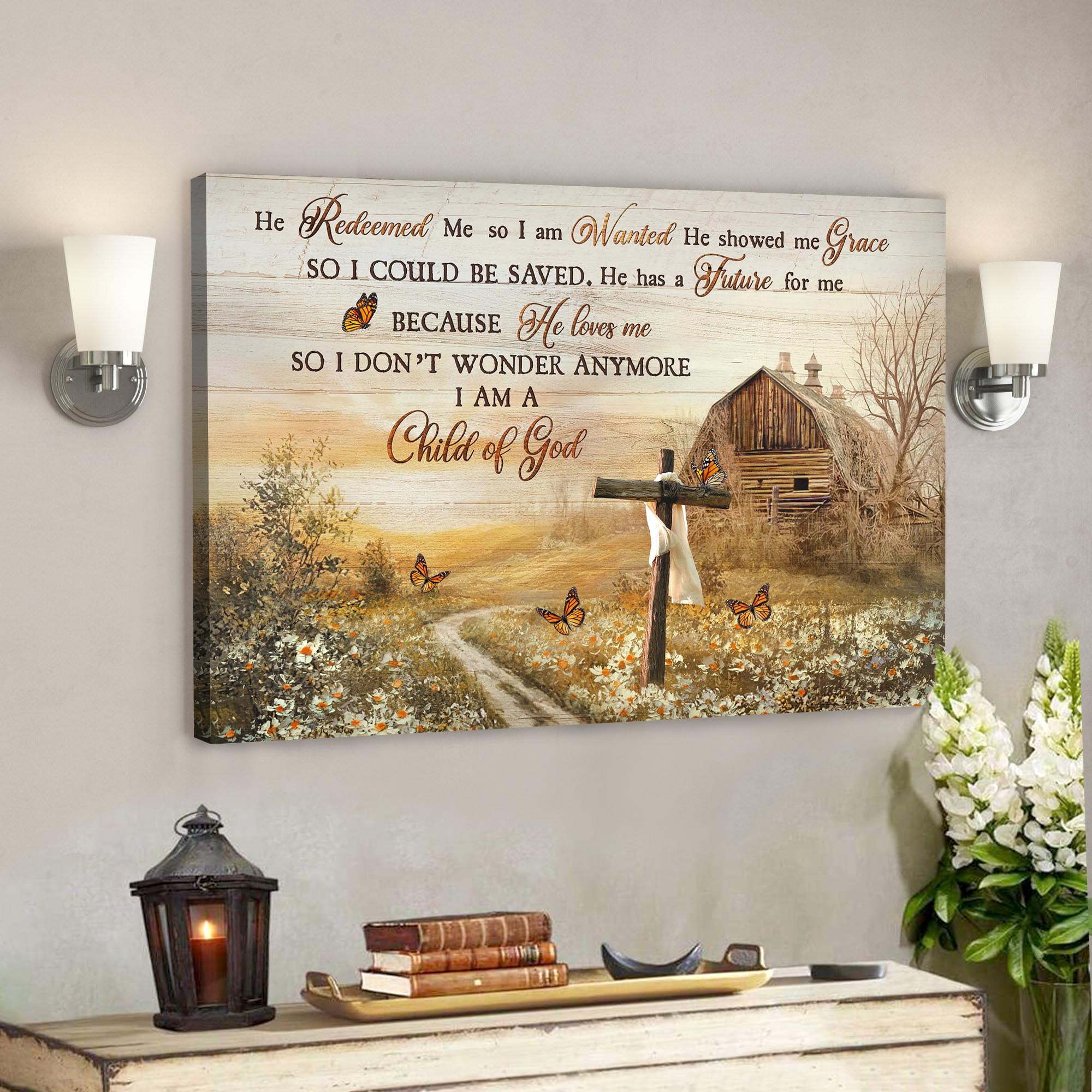 Bible Verse Canvas – Beautiful Farm Canvas – He Redeemed Me Canvas Wall Art