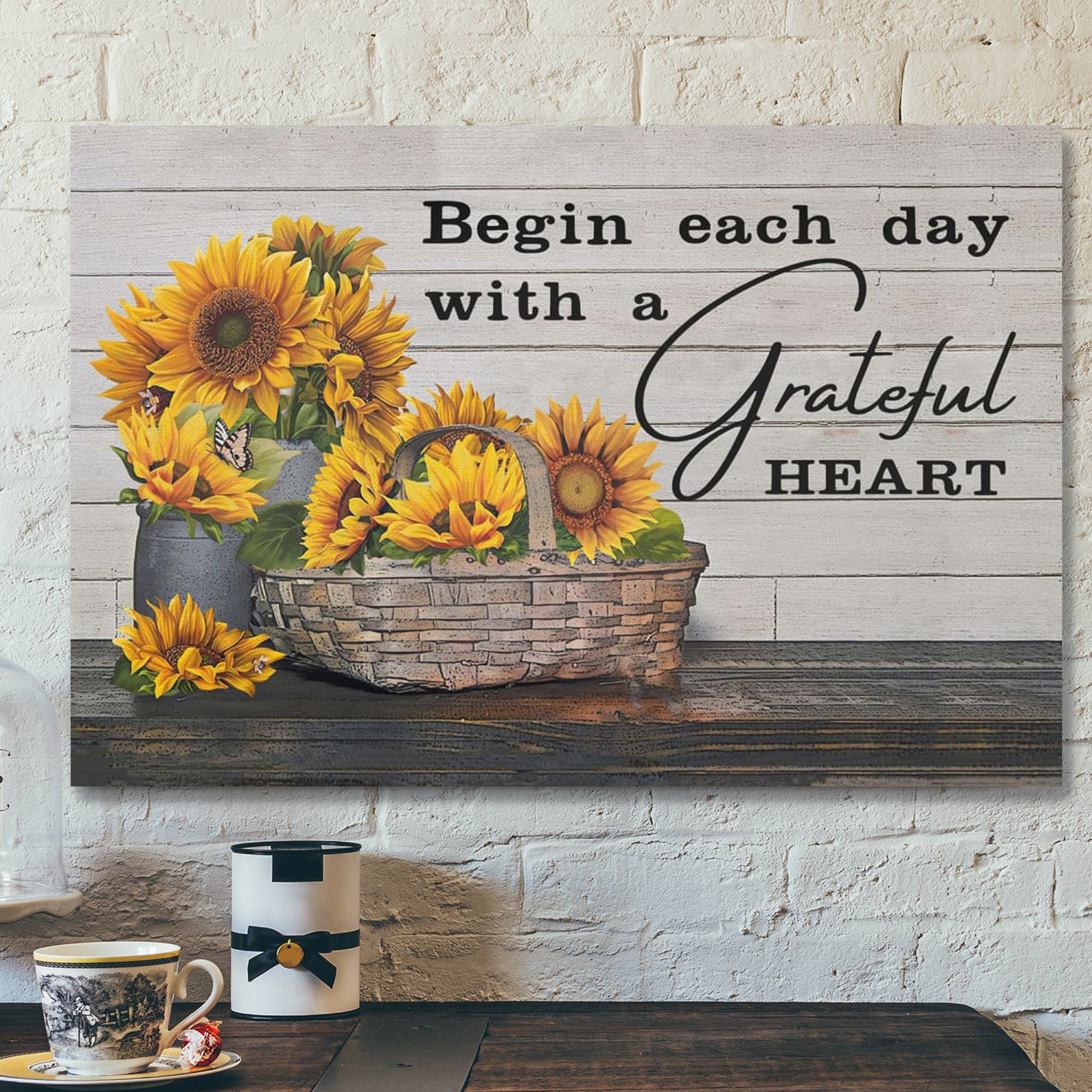 Bible Verse Canvas – Begin Each Day With A Grateful Heart Canvas Print – Scripture Canvas Wall Art