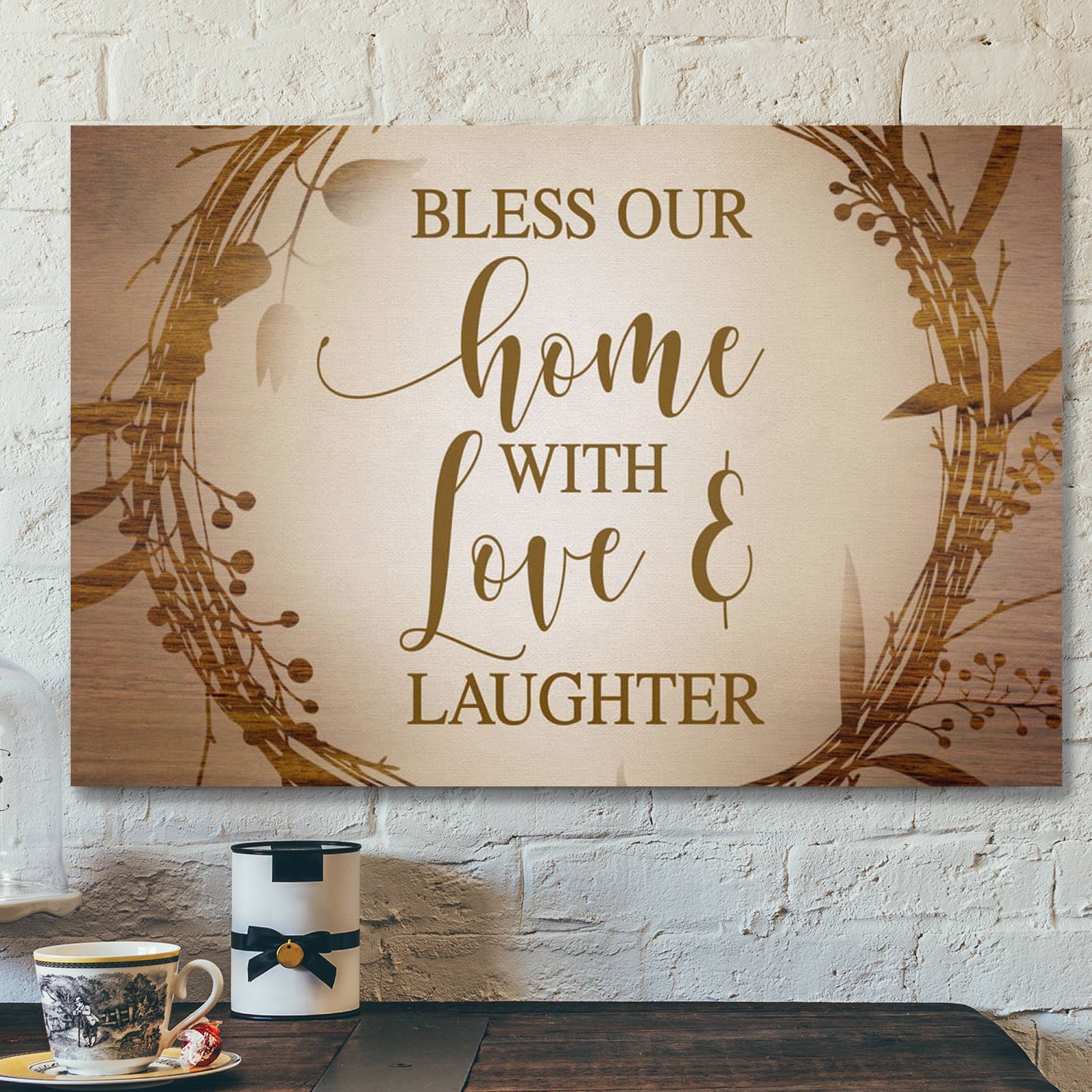 Bible Verse Canvas – Bless Our Home With Love And Laughter Canvas – Scripture Canvas Wall Art