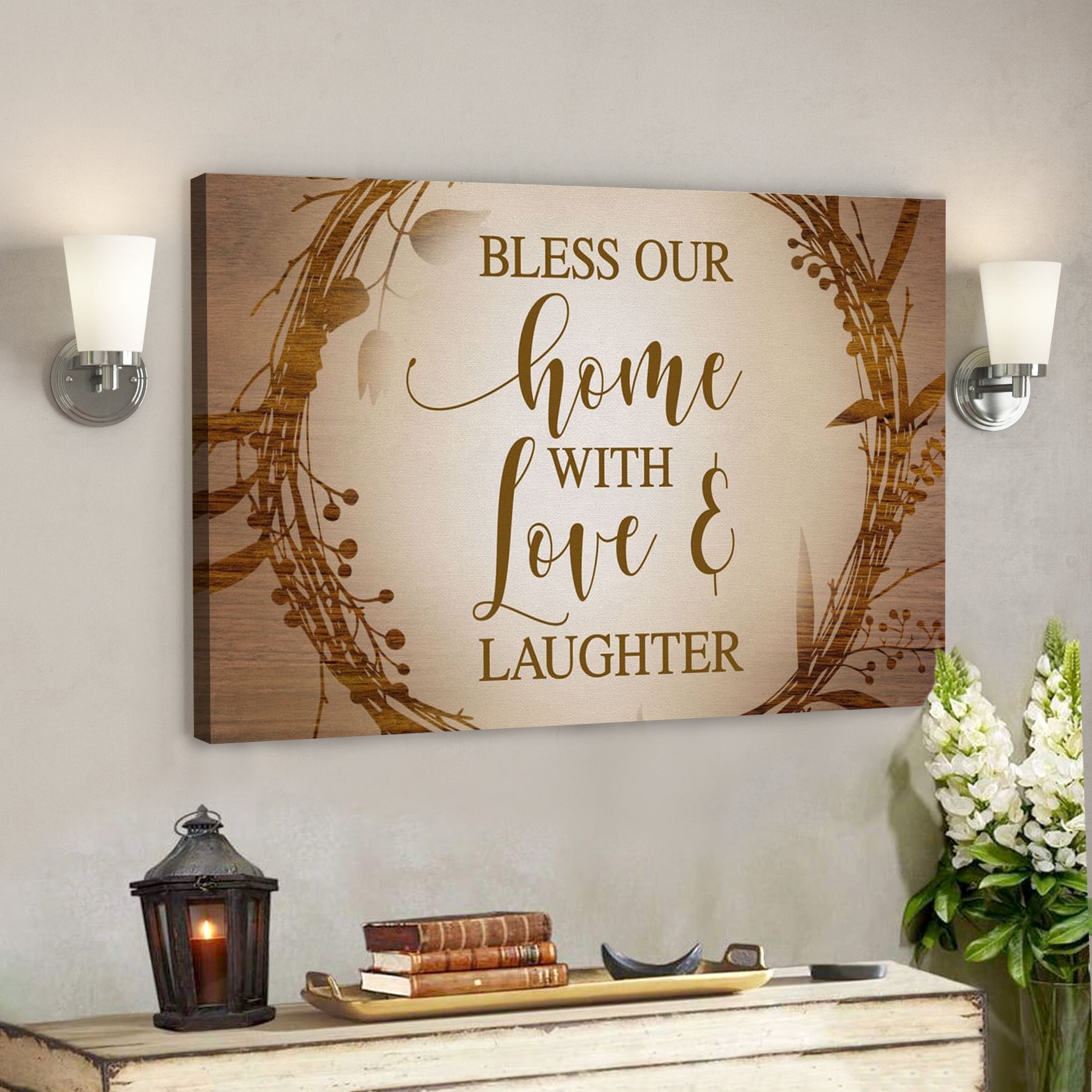 Bible Verse Canvas – Bless Our Home With Love And Laughter Canvas – Scripture Canvas Wall Art