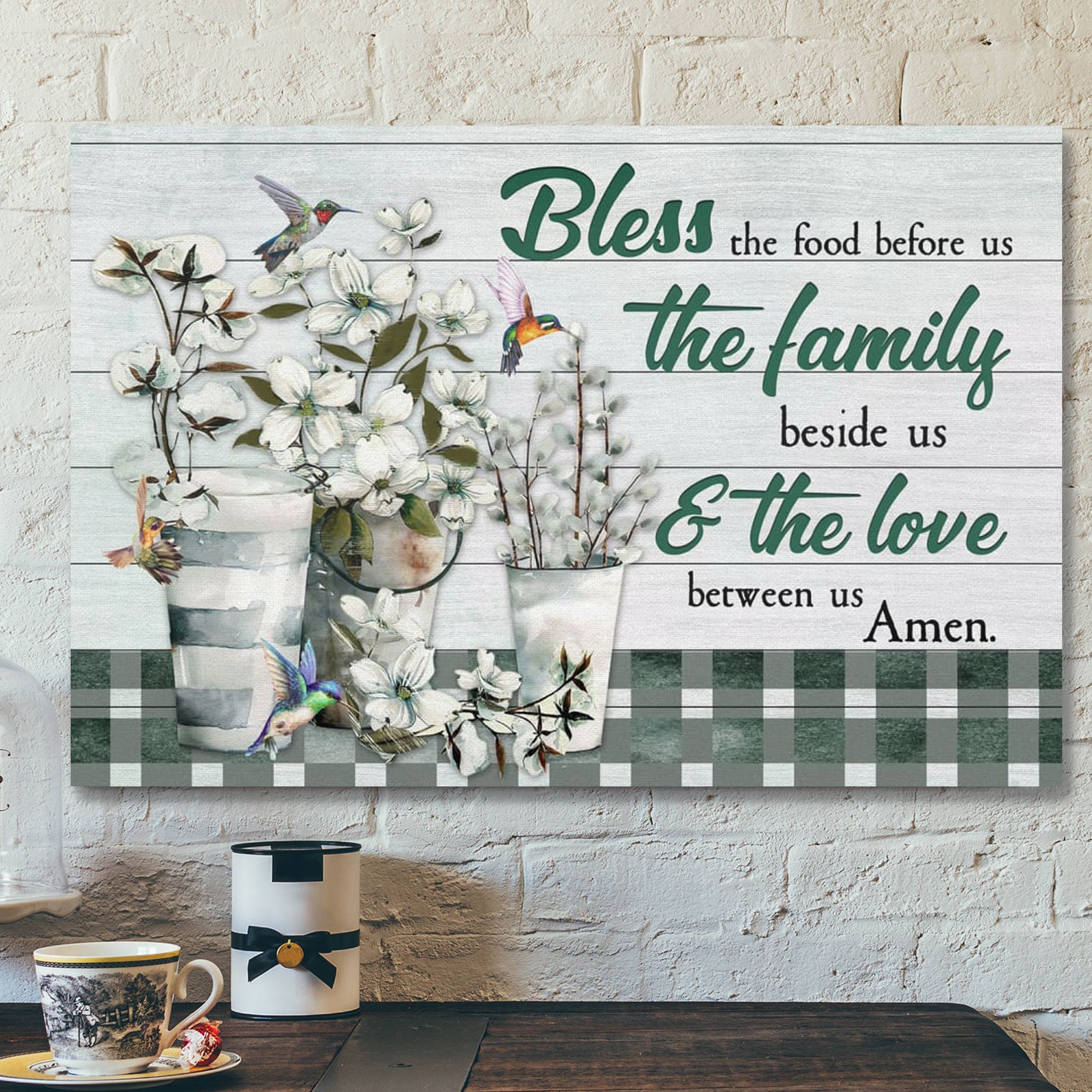 Bible Verse Canvas – Bless The Food Before Us Floral Canvas Print – Scripture Canvas Wall Art