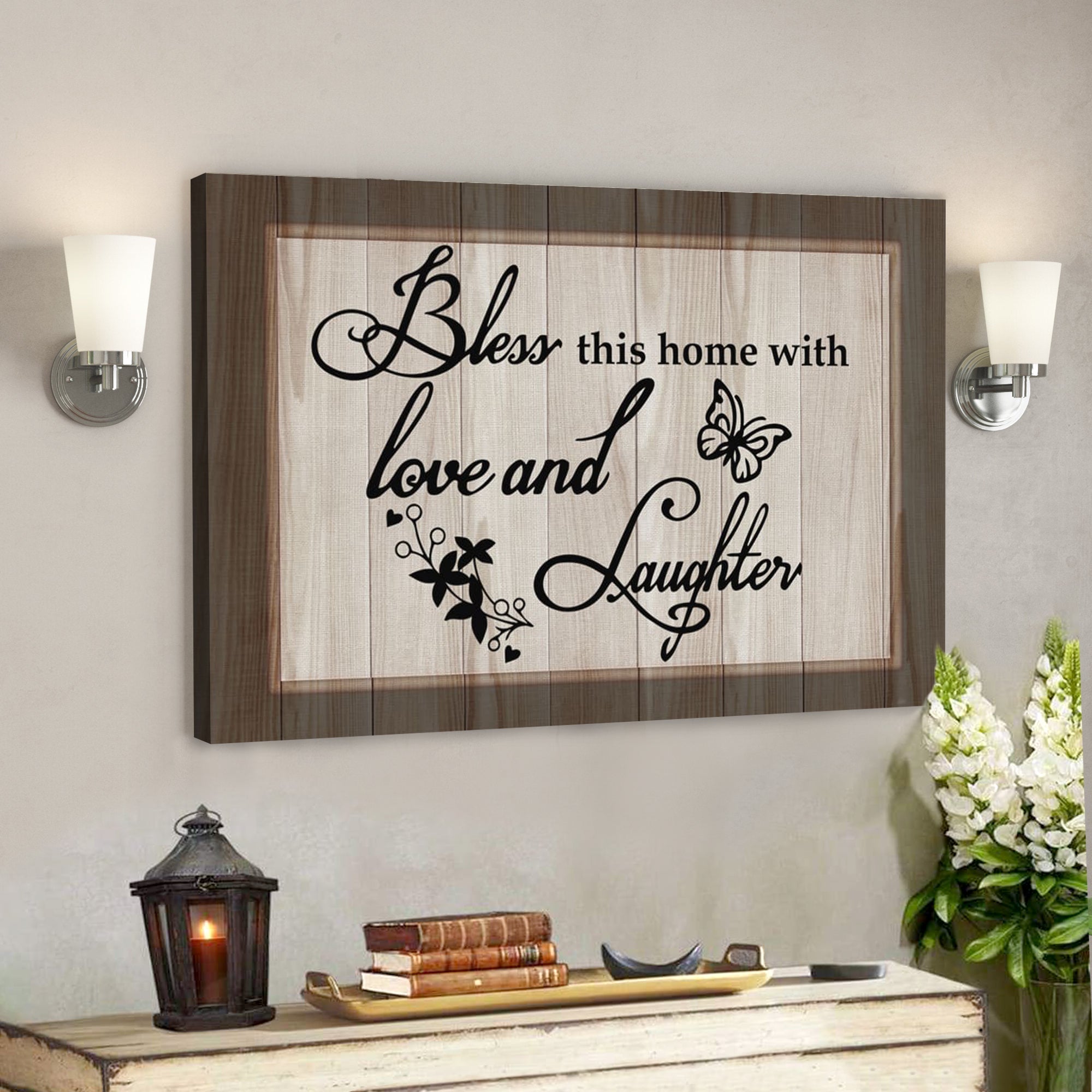 Bible Verse Canvas – Bless This Home With Love And Laughter Canvas Print – Scripture Canvas Wall Art