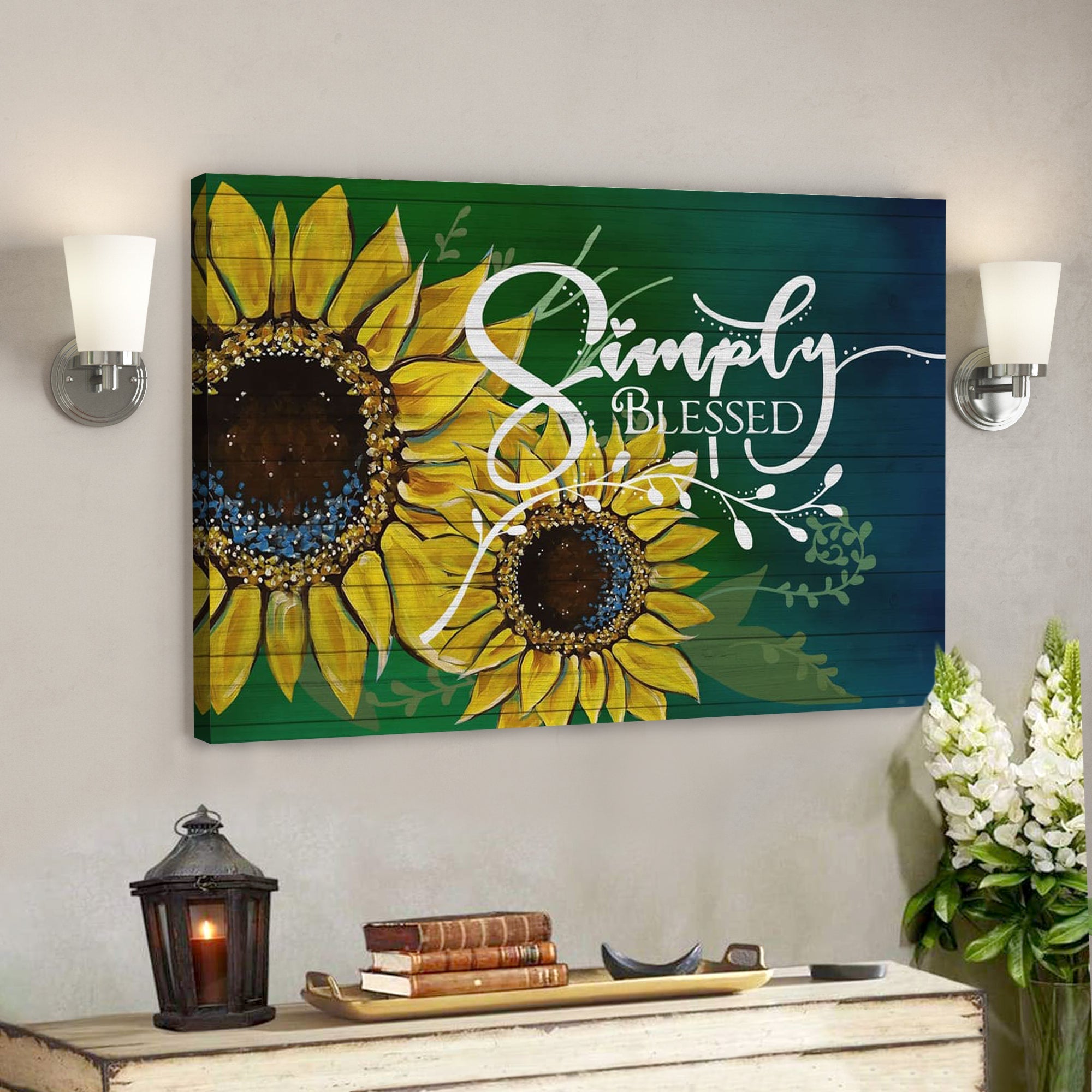 Bible Verse Canvas – Blessed Wall Art Simply Blessed Sunflower Wall Art Canvas – Scripture Canvas Wall Art