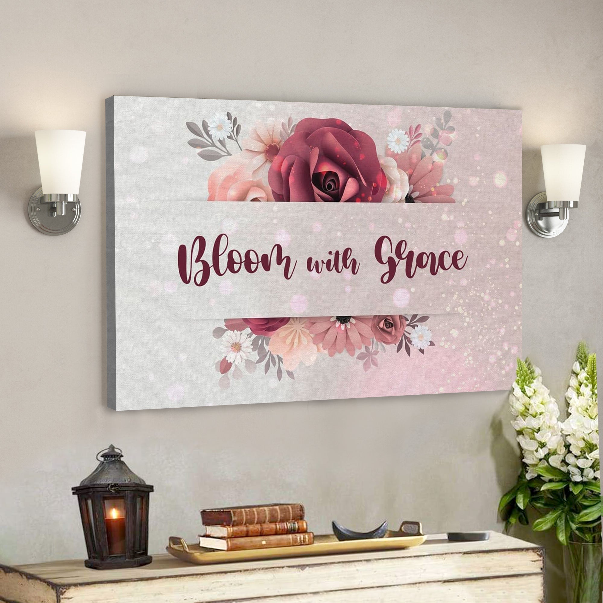 Bible Verse Canvas – Bloom With Grace Canvas Wall Art Canvas Wall Art – Scripture Canvas Wall Art