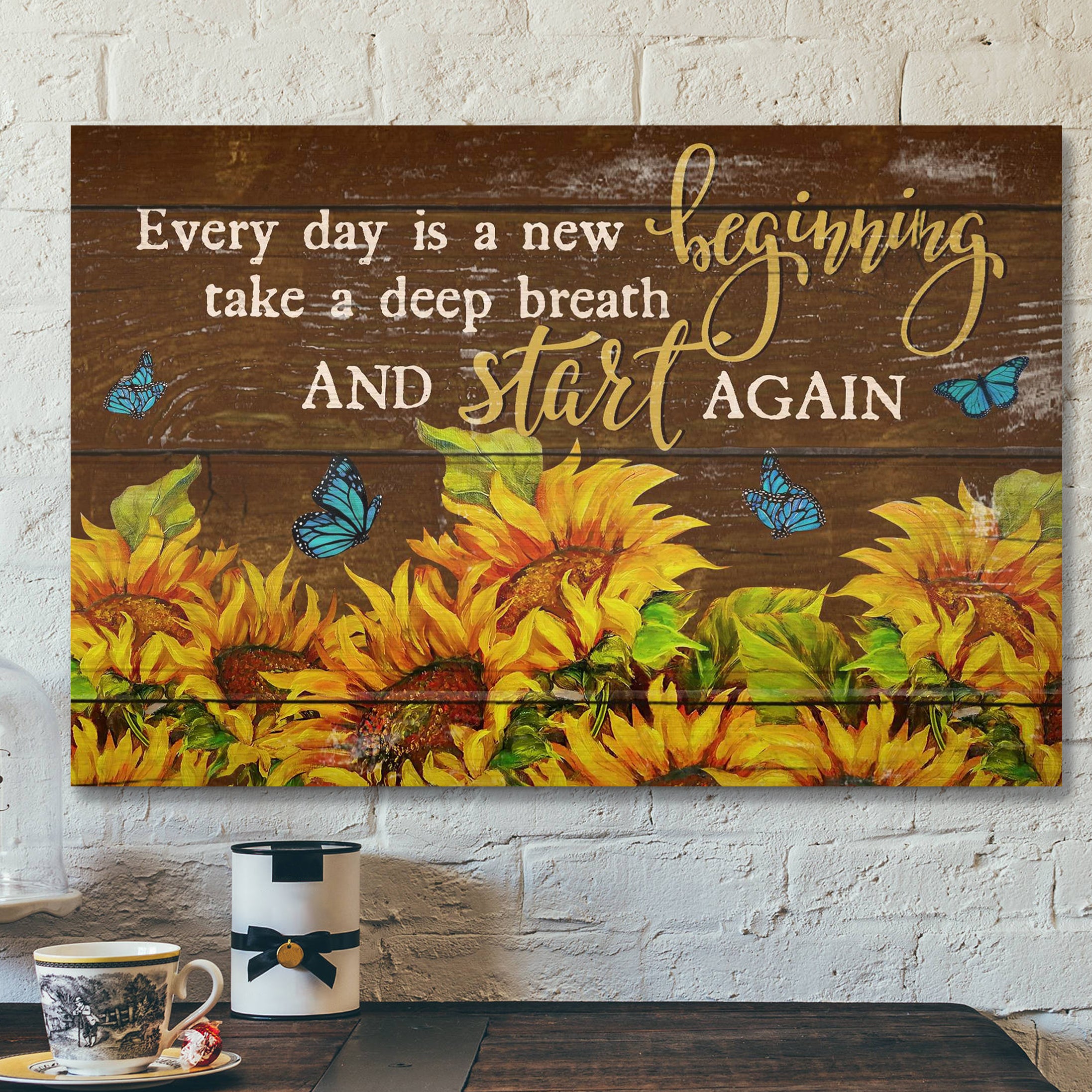 Bible Verse Canvas – Butterfly And Sunflower – Every Day Is A New Beginning Canvas Wall Art