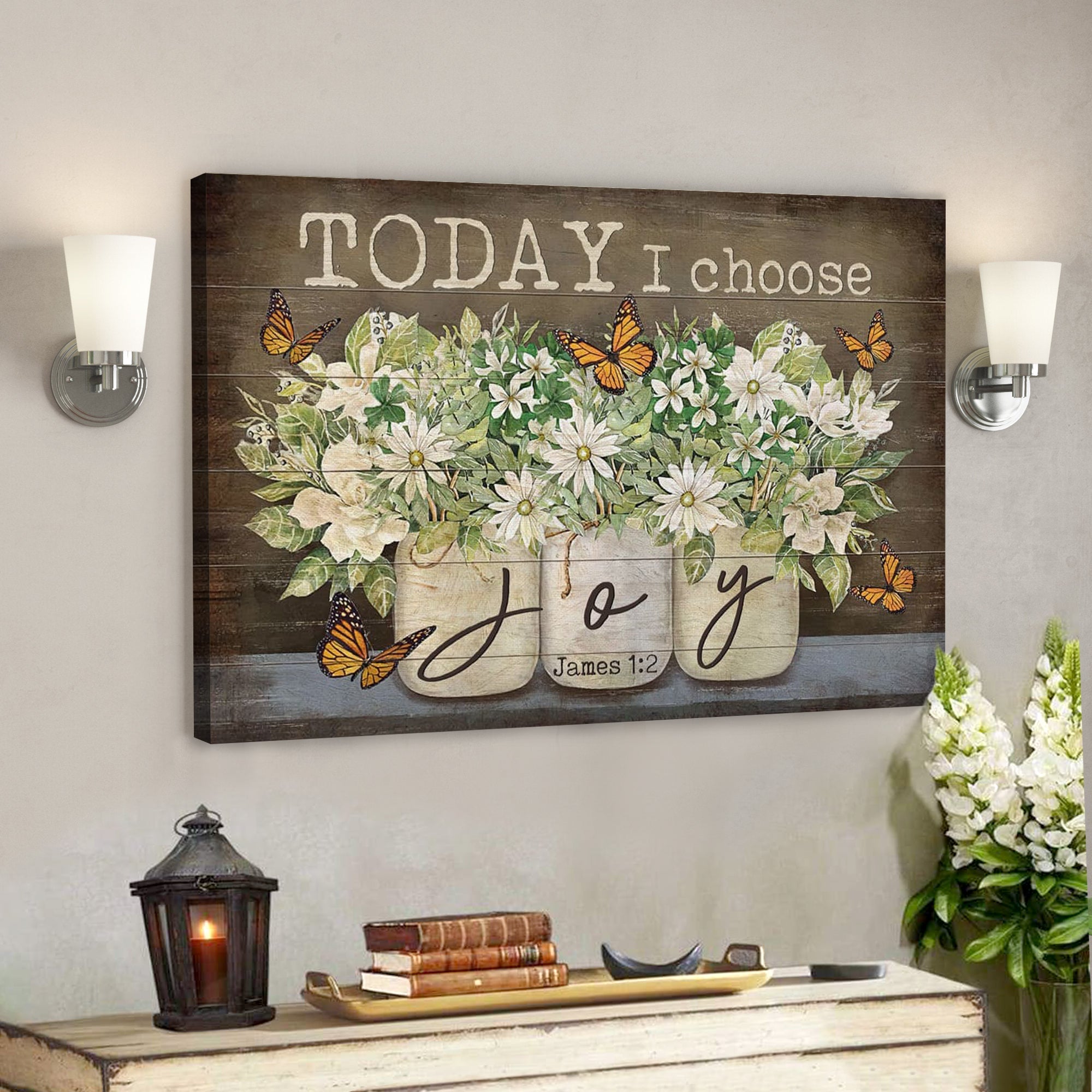 Bible Verse Canvas – Butterfly Flower James 12 Today I Choose Joy Canvas – Scripture Canvas Wall Art