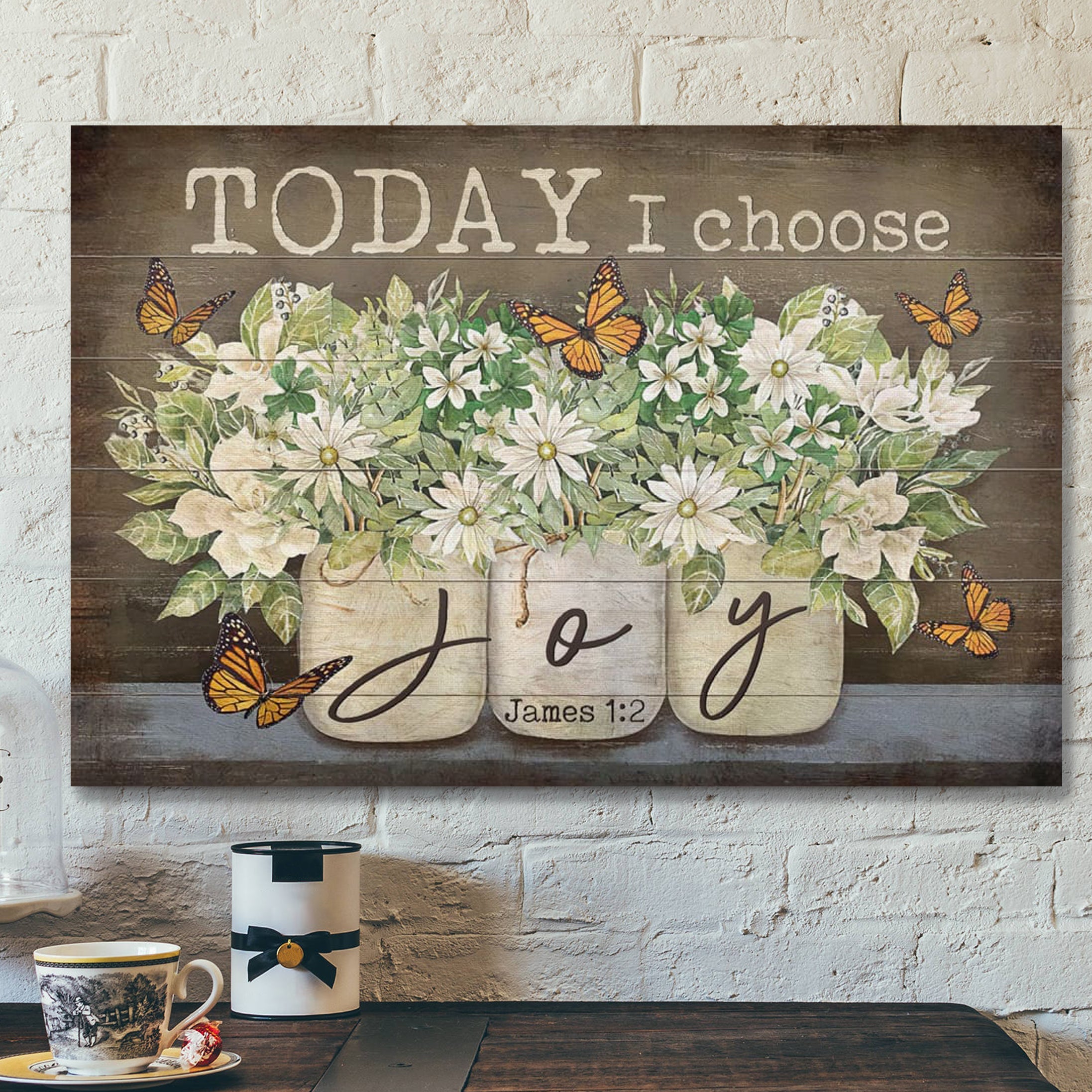 Bible Verse Canvas – Butterfly Flower James 12 Today I Choose Joy Canvas – Scripture Canvas Wall Art