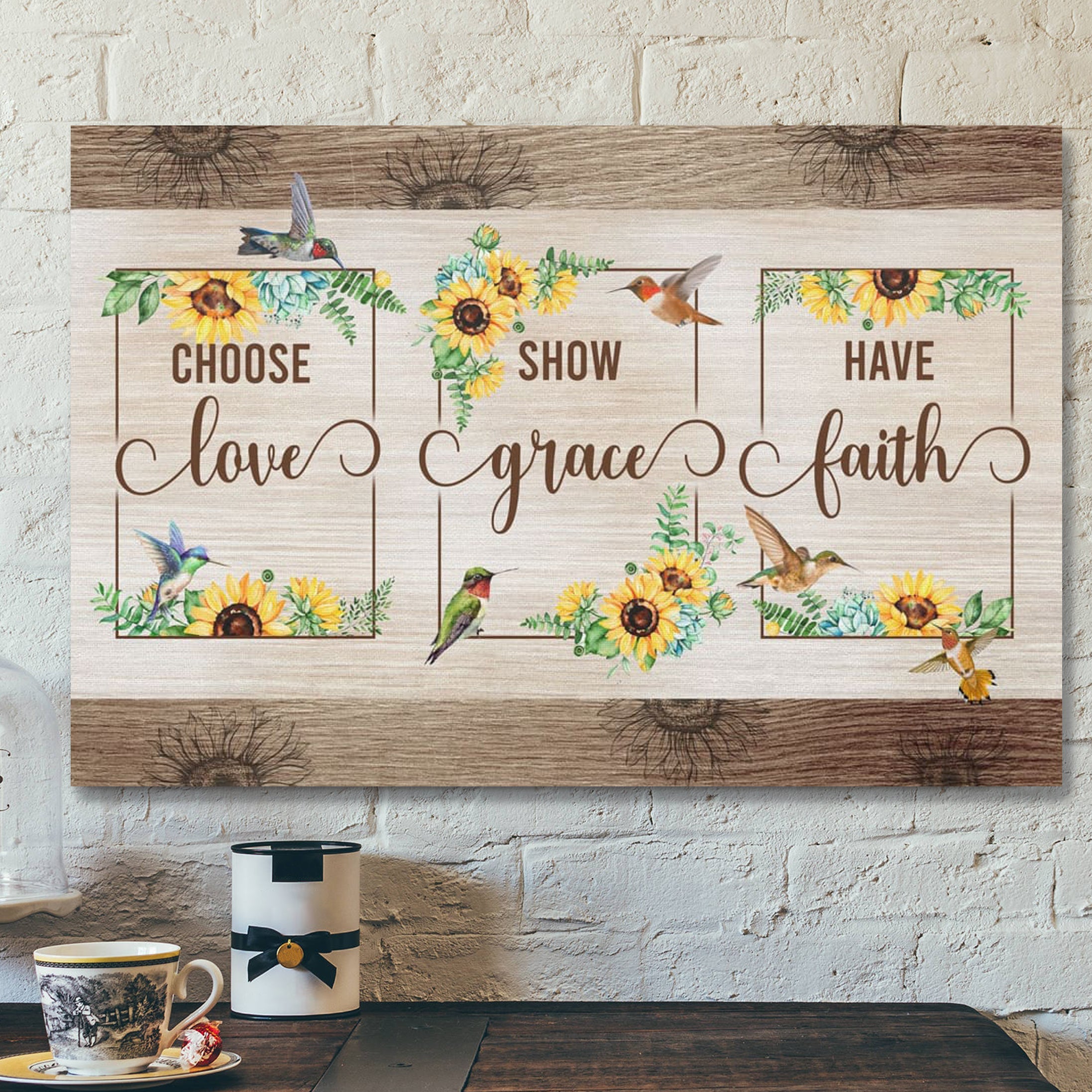 Bible Verse Canvas – Choose Love Show Grace Have Faith Hummingbird Sunflower Wall Art Canvas – Scripture Canvas Wall Art