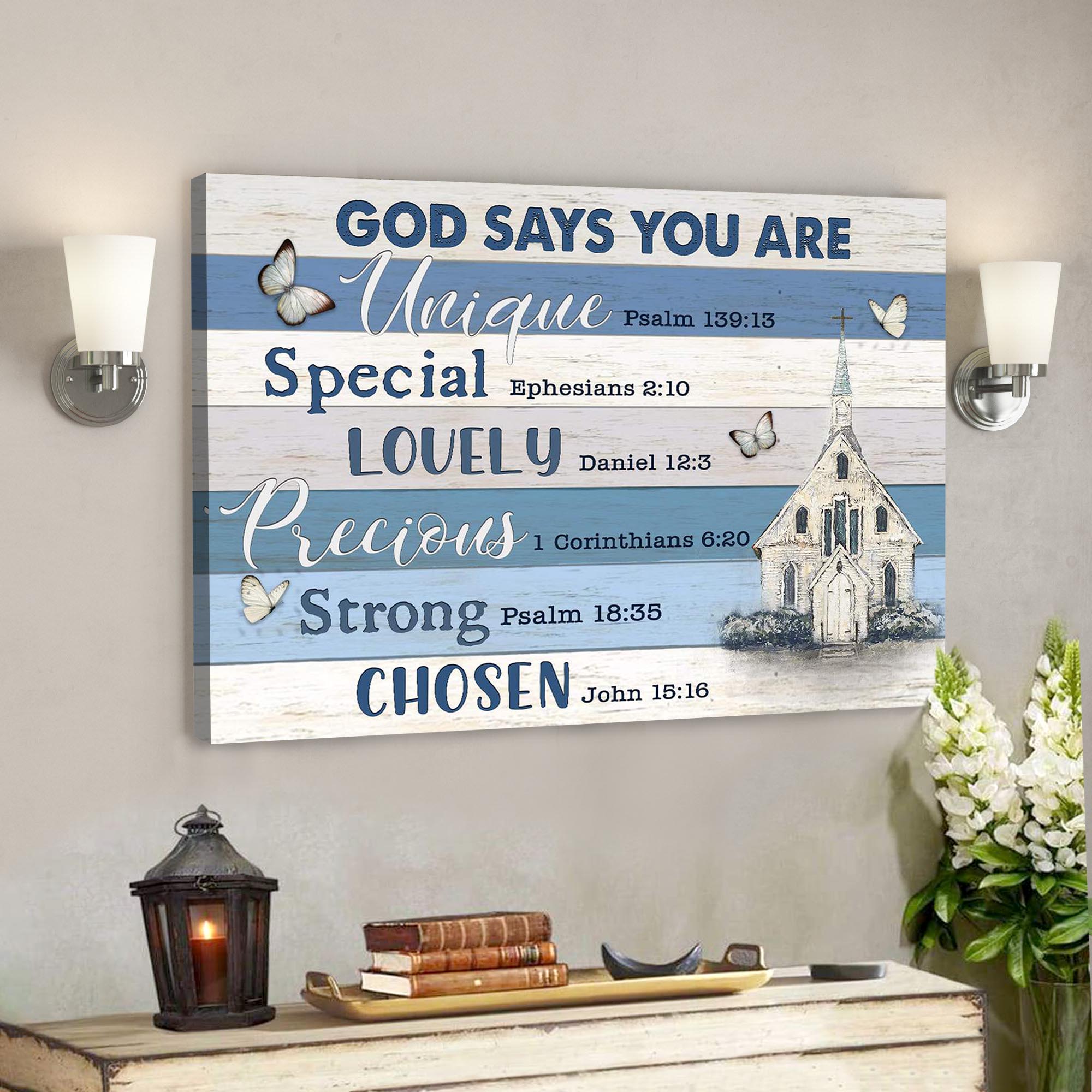 Bible Verse Canvas – Church And Butterfly – God Says You Are Canvas Wall Art