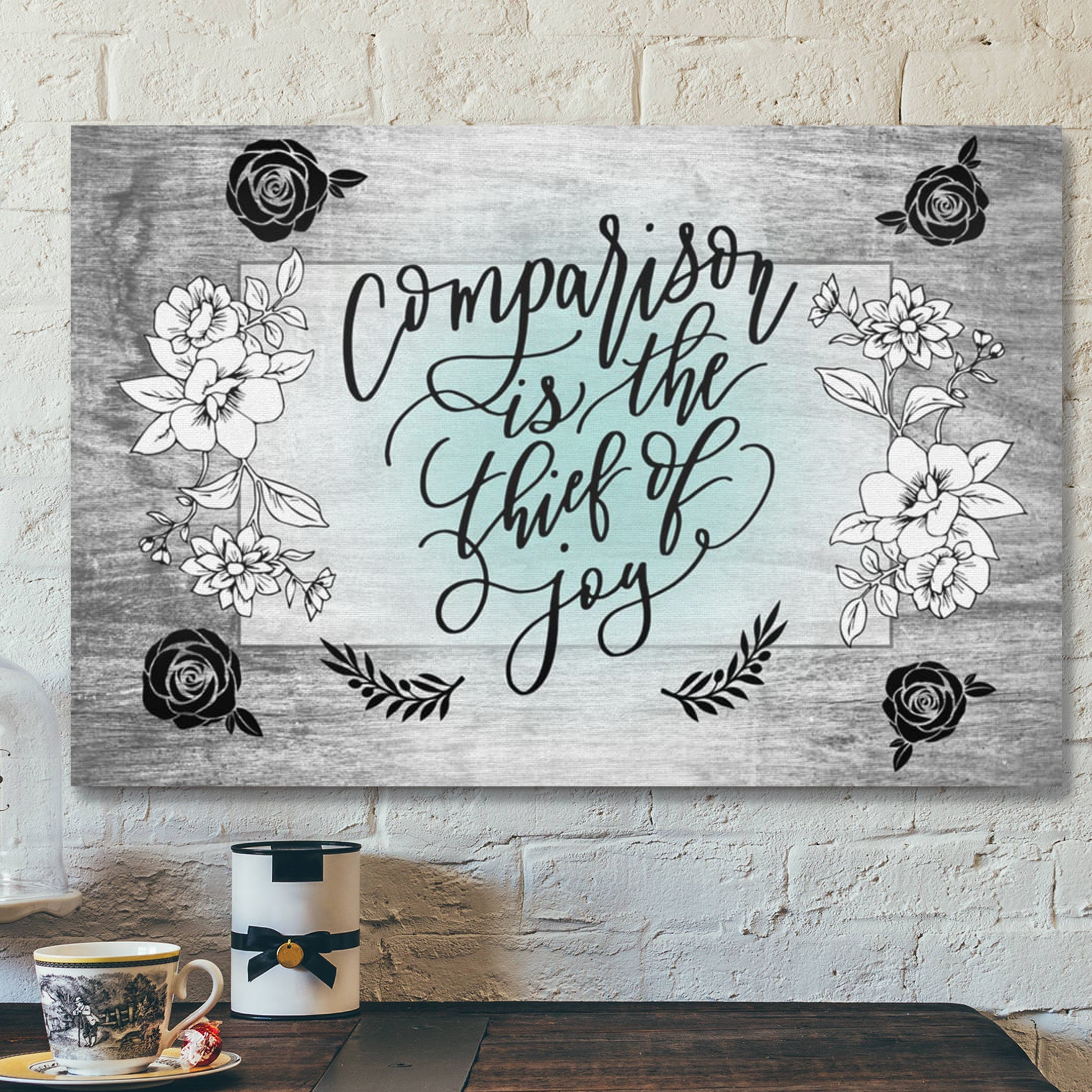 Bible Verse Canvas – Comparison Is The Thief Of Joy Christian Canvas Wall Art – Scripture Canvas Wall Art