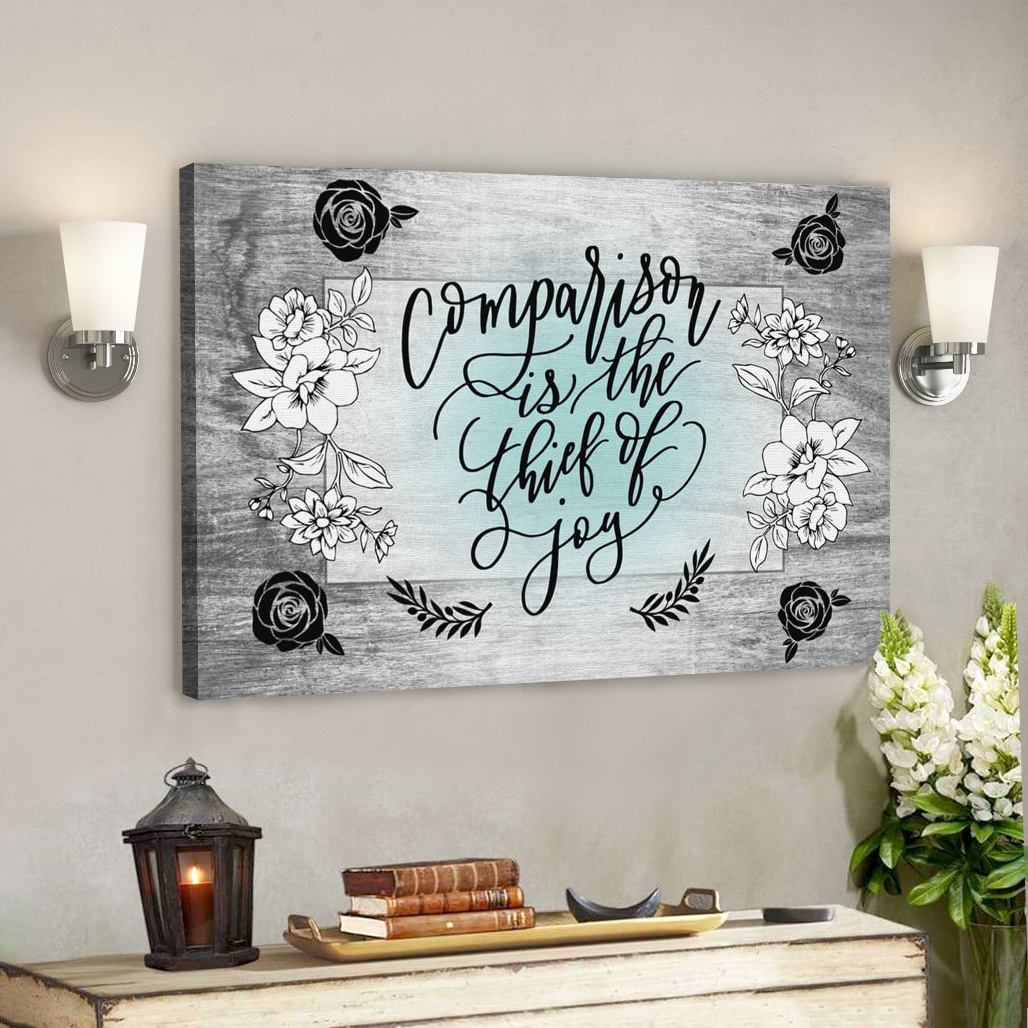 Bible Verse Canvas – Comparison Is The Thief Of Joy Christian Canvas Wall Art – Scripture Canvas Wall Art