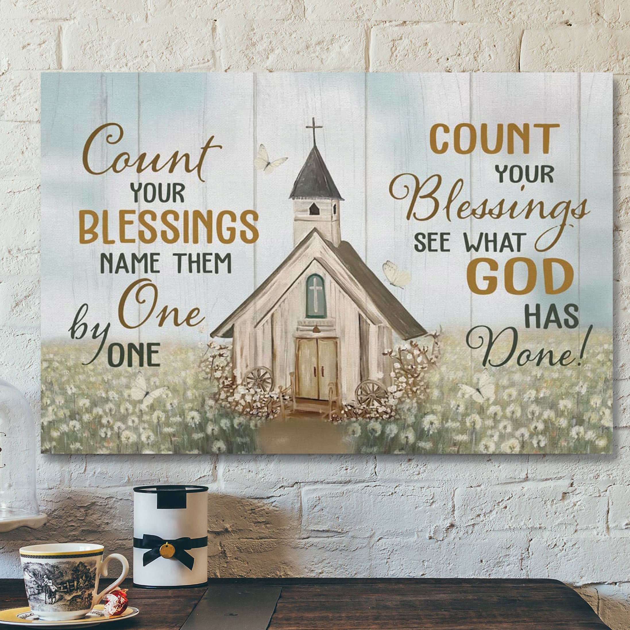 Bible Verse Canvas – Count Your Blessings Name Them One By One Canvas Wall Art – Scripture Canvas Wall Art