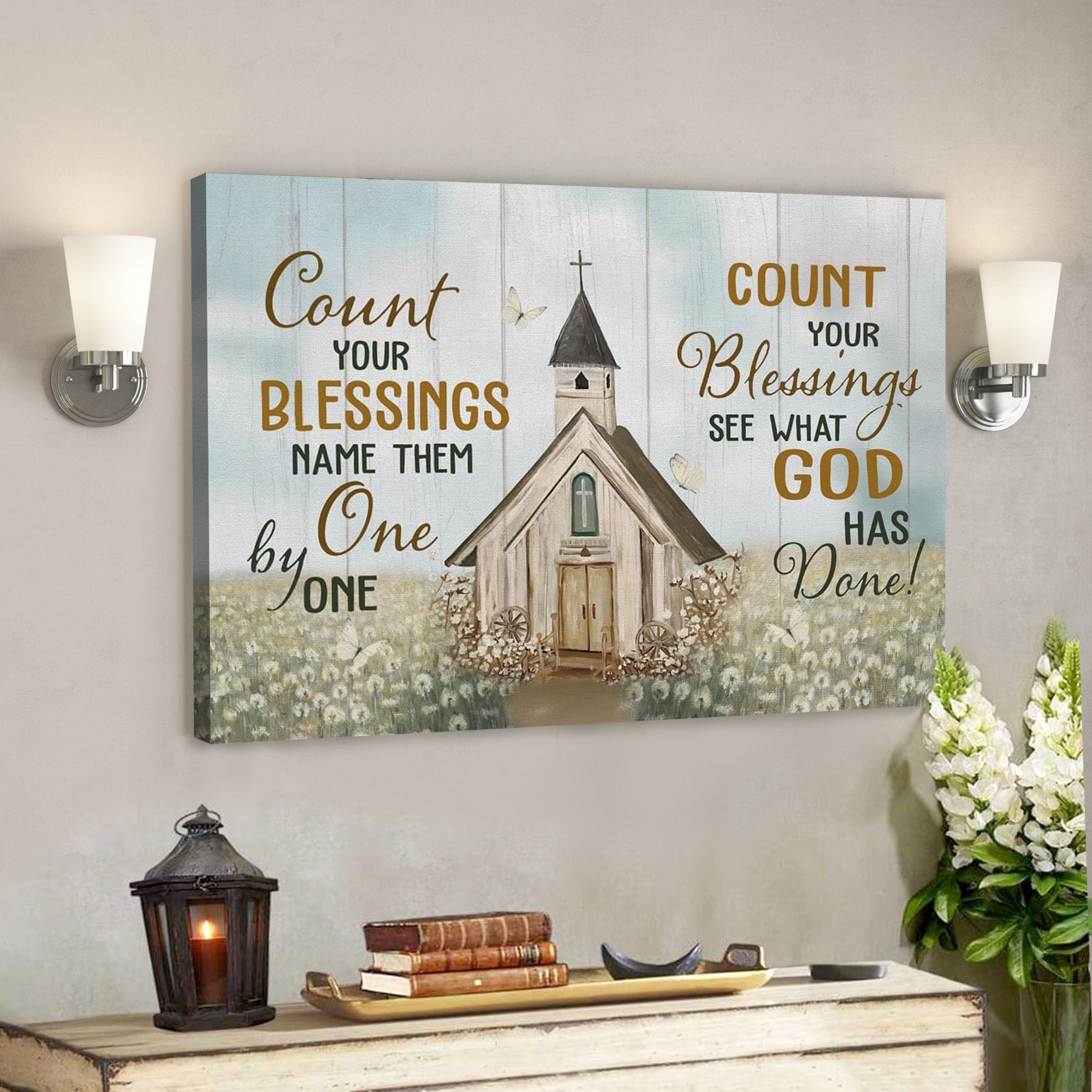 Bible Verse Canvas – Count Your Blessings Name Them One By One Canvas Wall Art – Scripture Canvas Wall Art