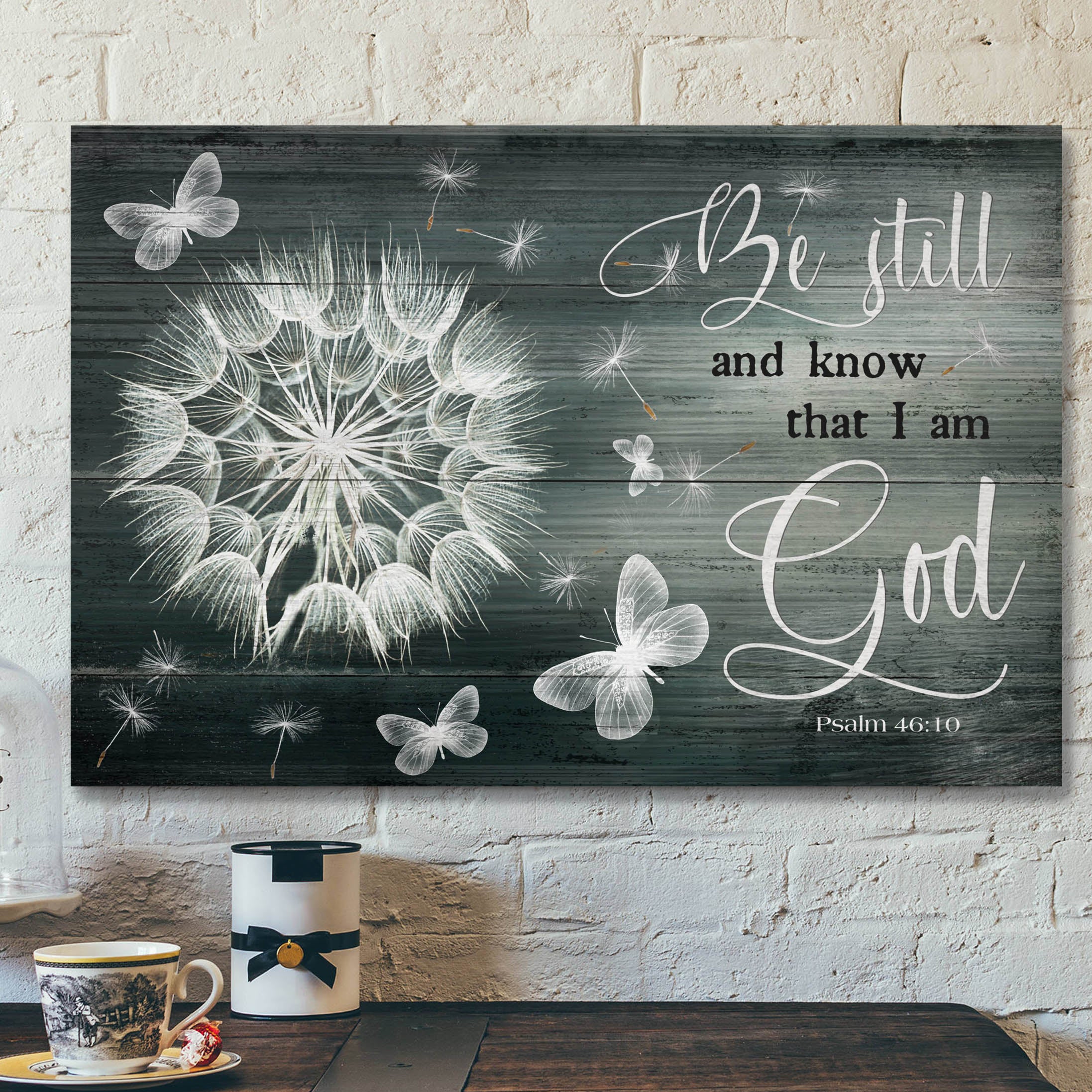 Bible Verse Canvas – Dandelion And Butterfly – Be Still And Know That I Am God Canvas Wall Art – Scripture Canvas Wall Art