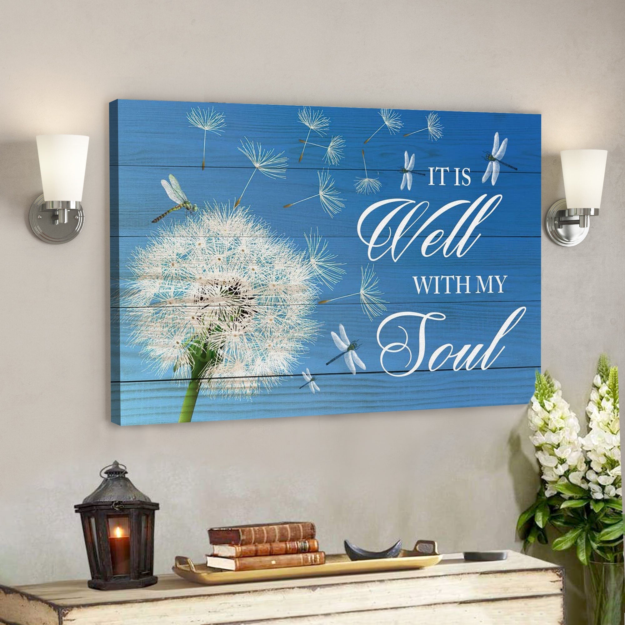 Bible Verse Canvas – Dandelion It Is Well With My Soul Wall Art Canvas Christian Wall Art – Scripture Canvas Wall Art