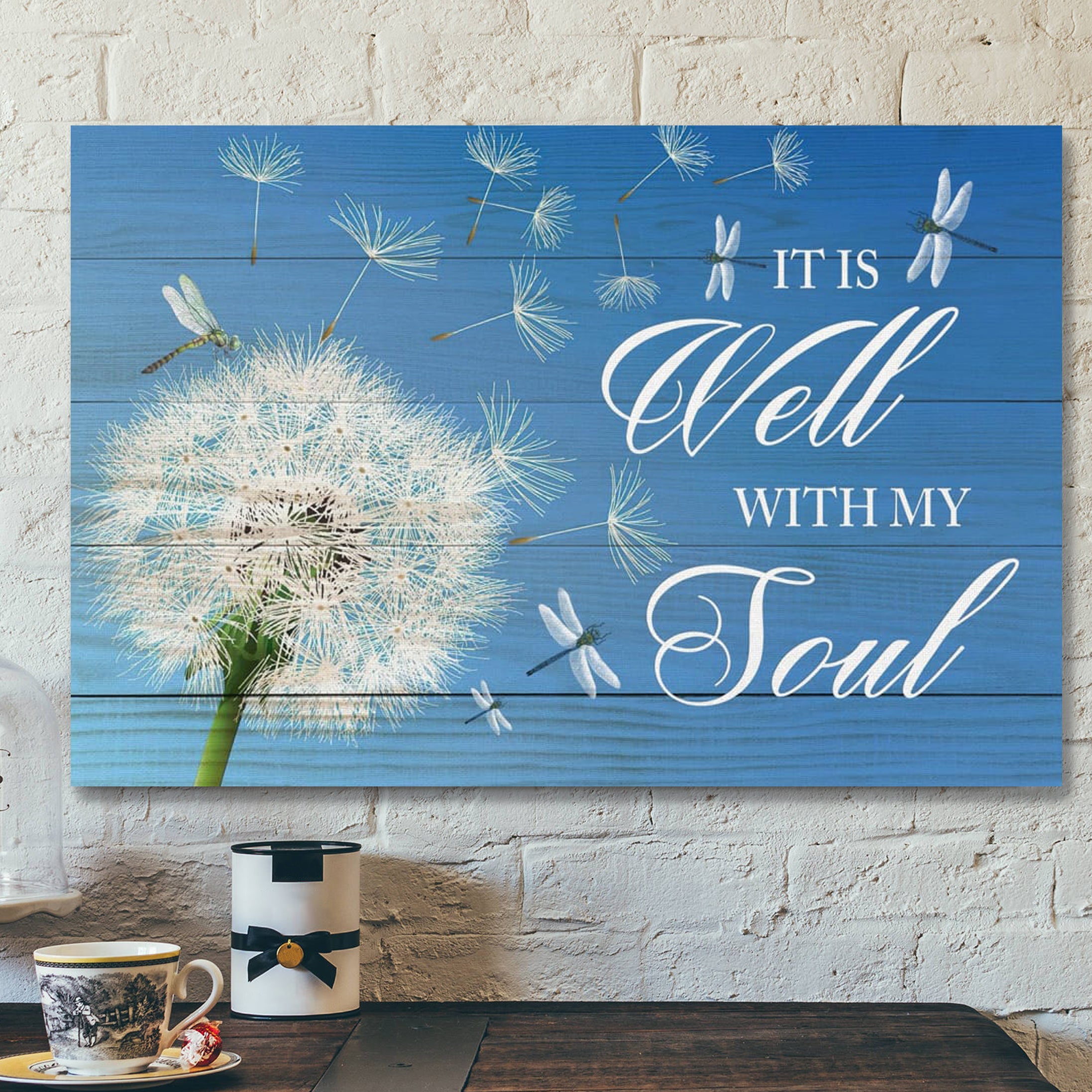 Bible Verse Canvas – Dandelion It Is Well With My Soul Wall Art Canvas Christian Wall Art – Scripture Canvas Wall Art