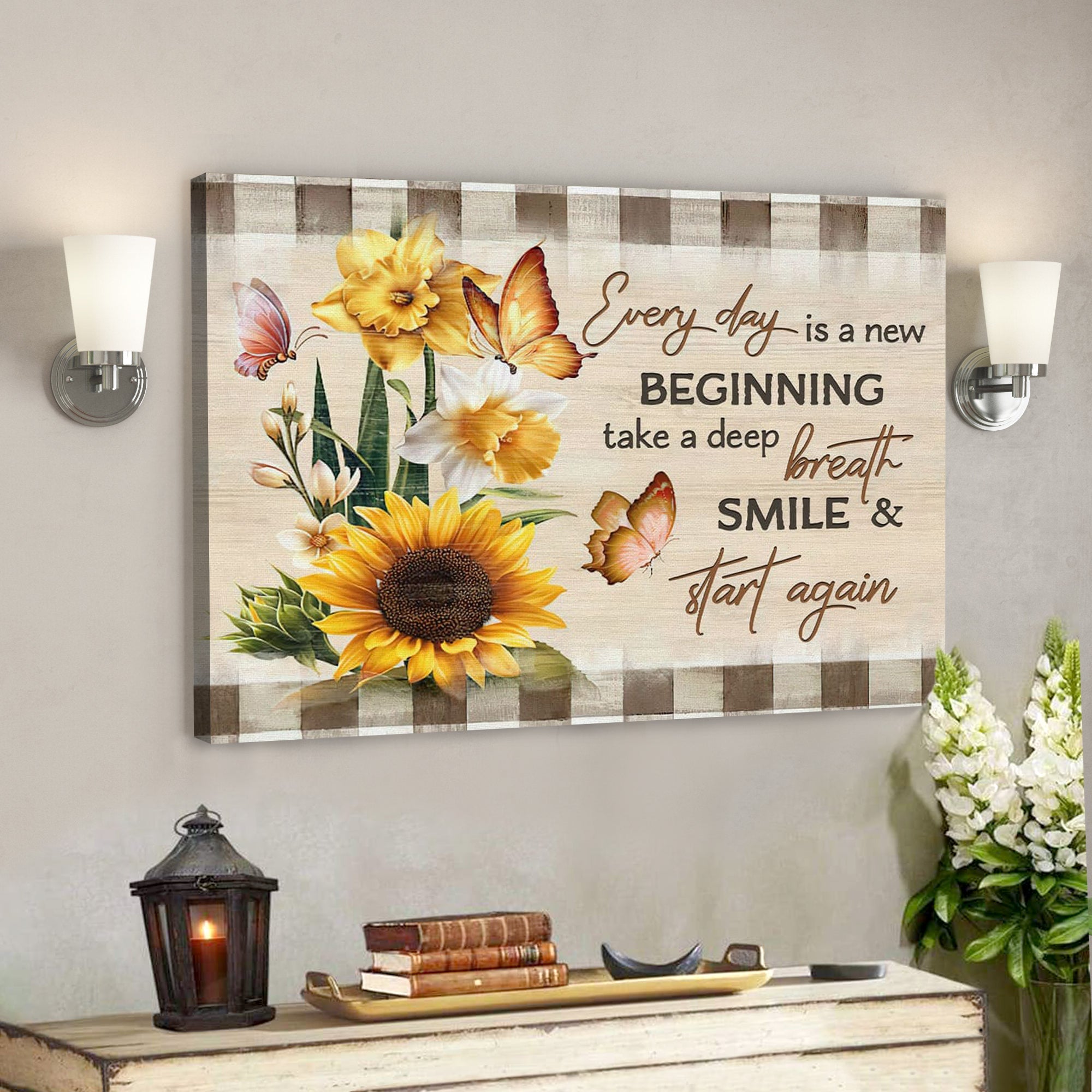 Bible Verse Canvas – Every Day Is A New Beginning Butterfly Sunflowers Wall Art Canvas – Scripture Canvas Wall Art