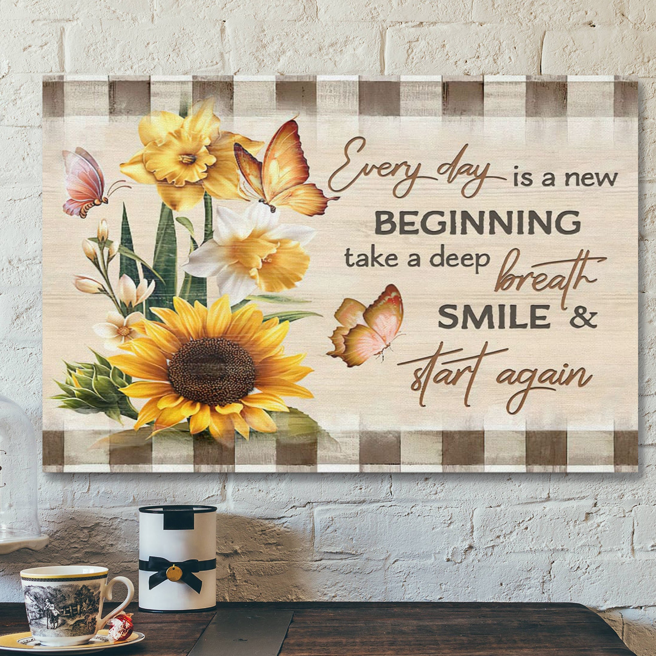 Bible Verse Canvas – Every Day Is A New Beginning Butterfly Sunflowers Wall Art Canvas – Scripture Canvas Wall Art