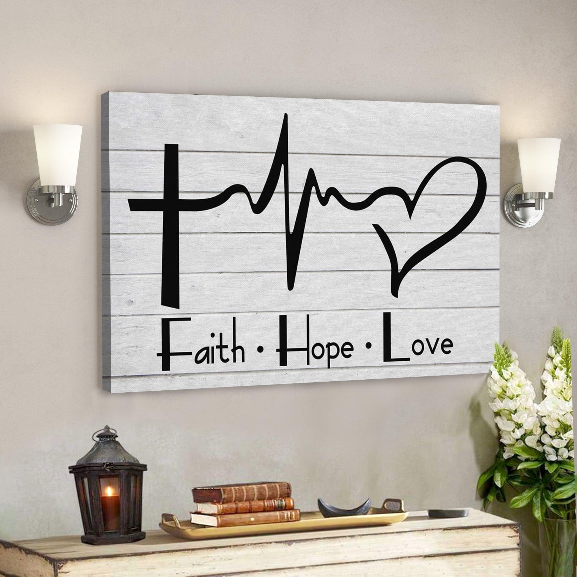 Bible Verse Canvas – Faith Hope Love Canvas Wall Art – Scripture Canvas Wall Art