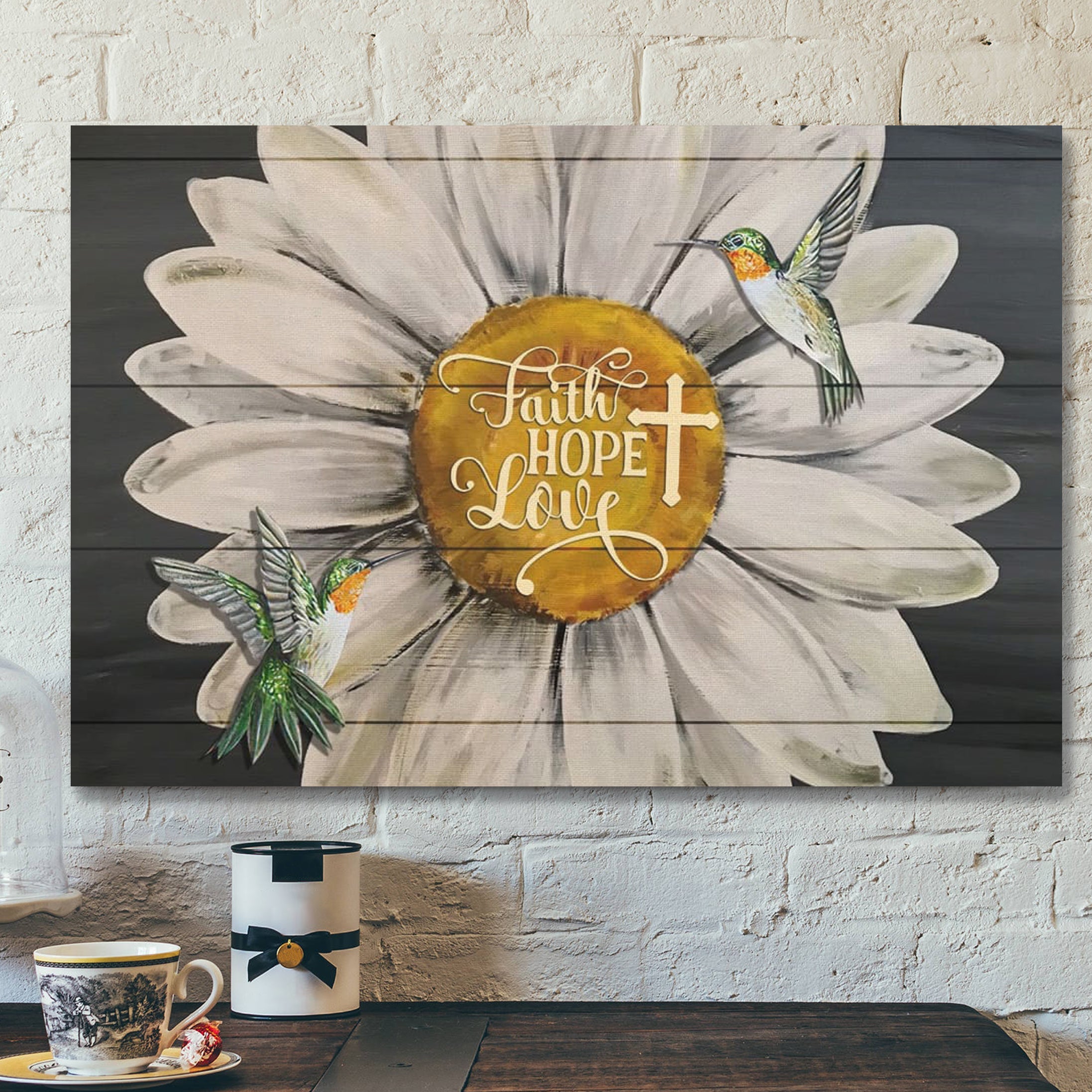 Bible Verse Canvas – Faith Hope Love Hummingbird Sunflower Canvas – Scripture Canvas Wall Art