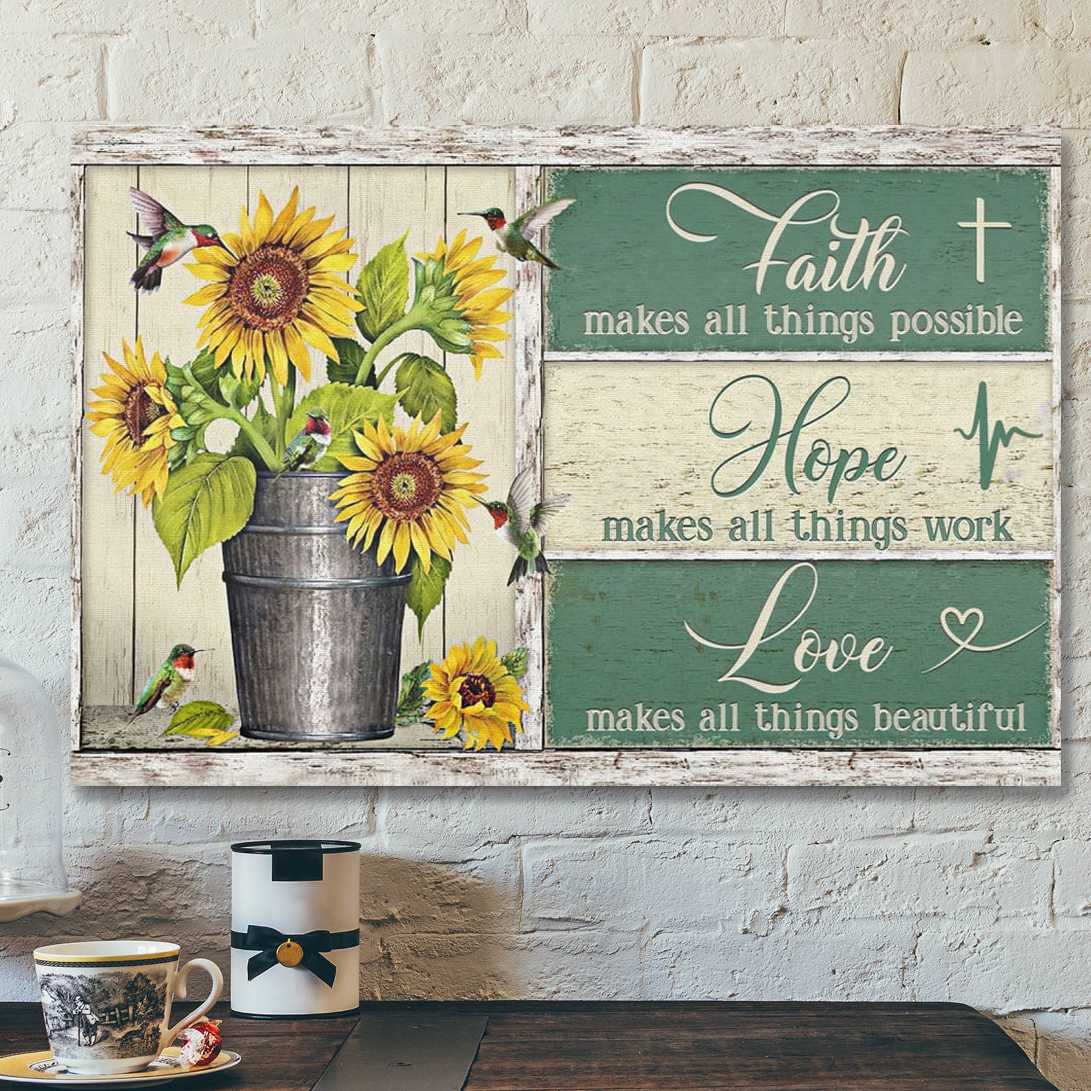 Bible Verse Canvas – Faith Hope Love Sunflower Canvas Wall Art – Scripture Canvas Wall Art