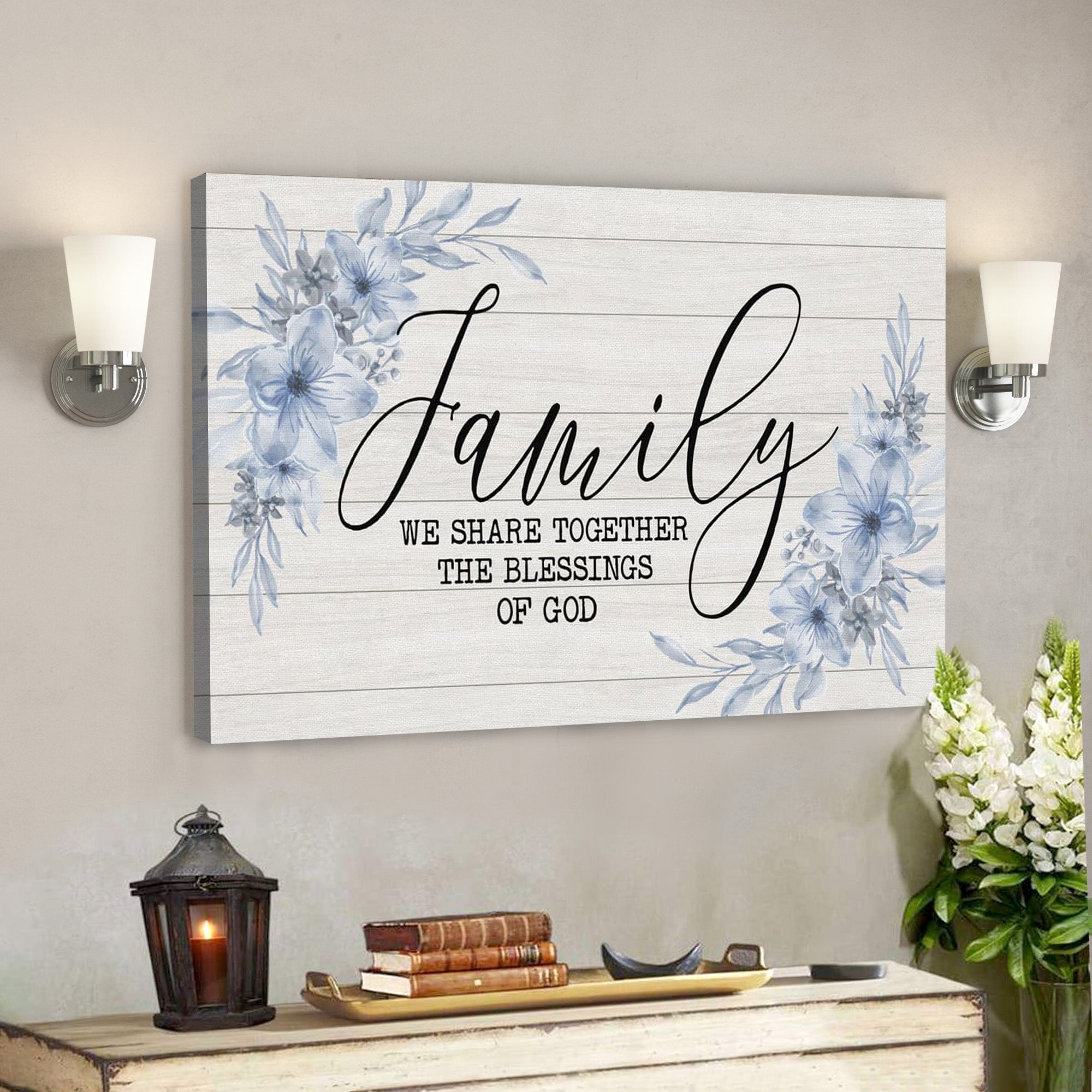 Bible Verse Canvas – Family We Share Together The Blessing Of God Canvas Art – Scripture Canvas Wall Art