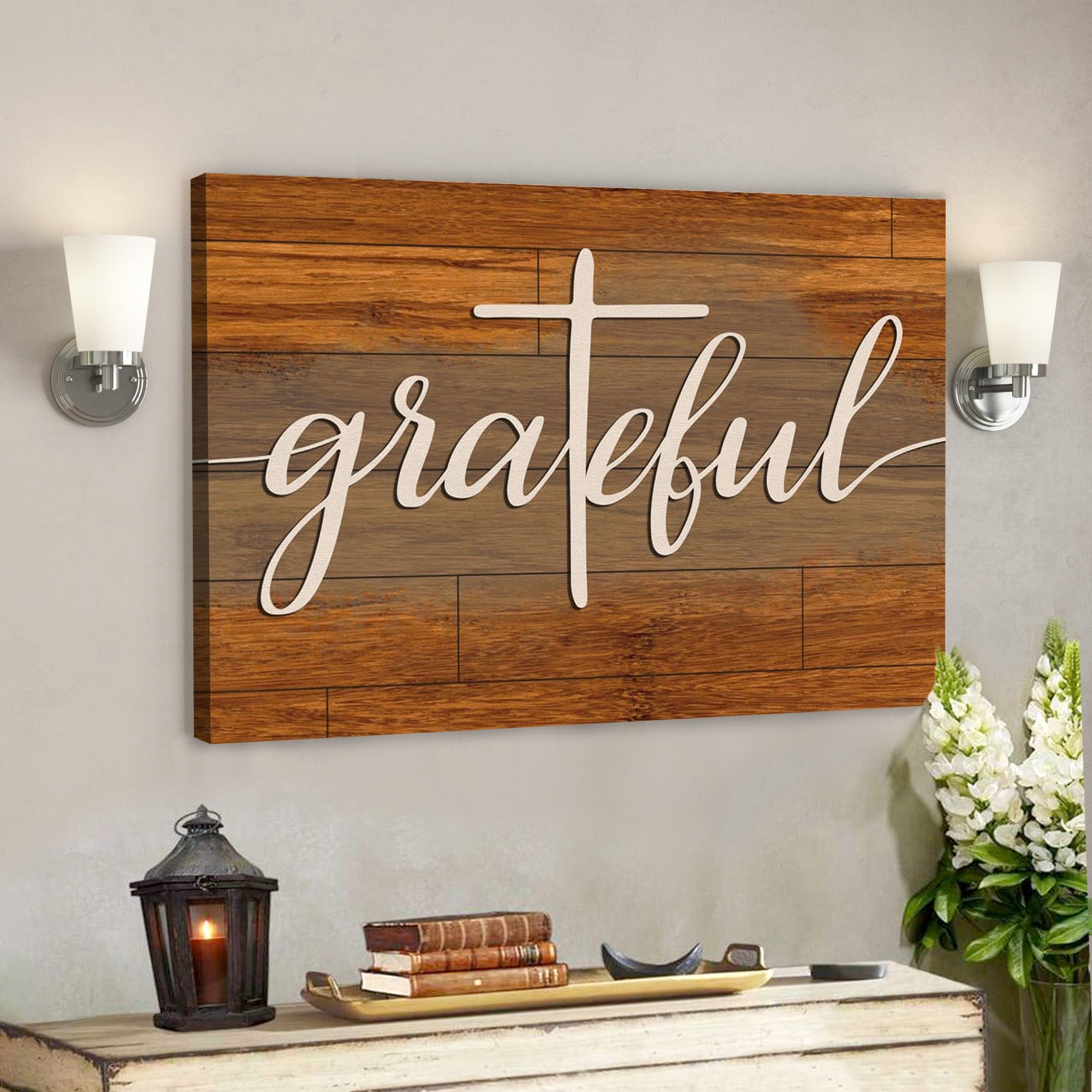 Bible Verse Canvas – Grateful Cross Canvas Print – Scripture Canvas Wall Art