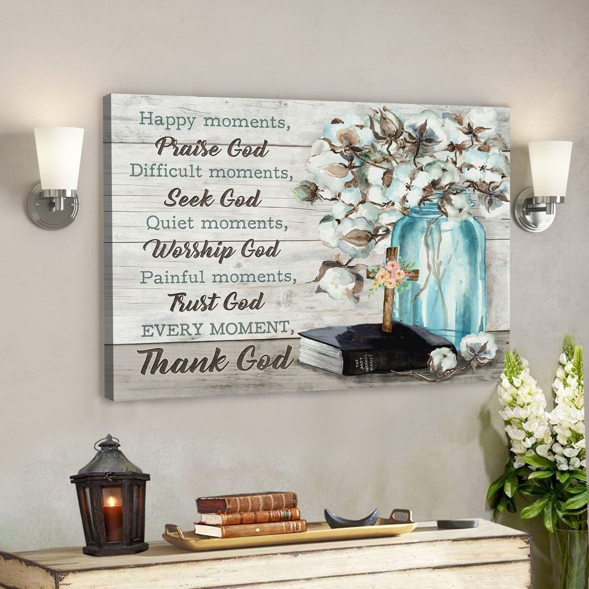 Bible Verse Canvas – Happy Moments Praise God Canvas Wall Art – Scripture Canvas Wall Art