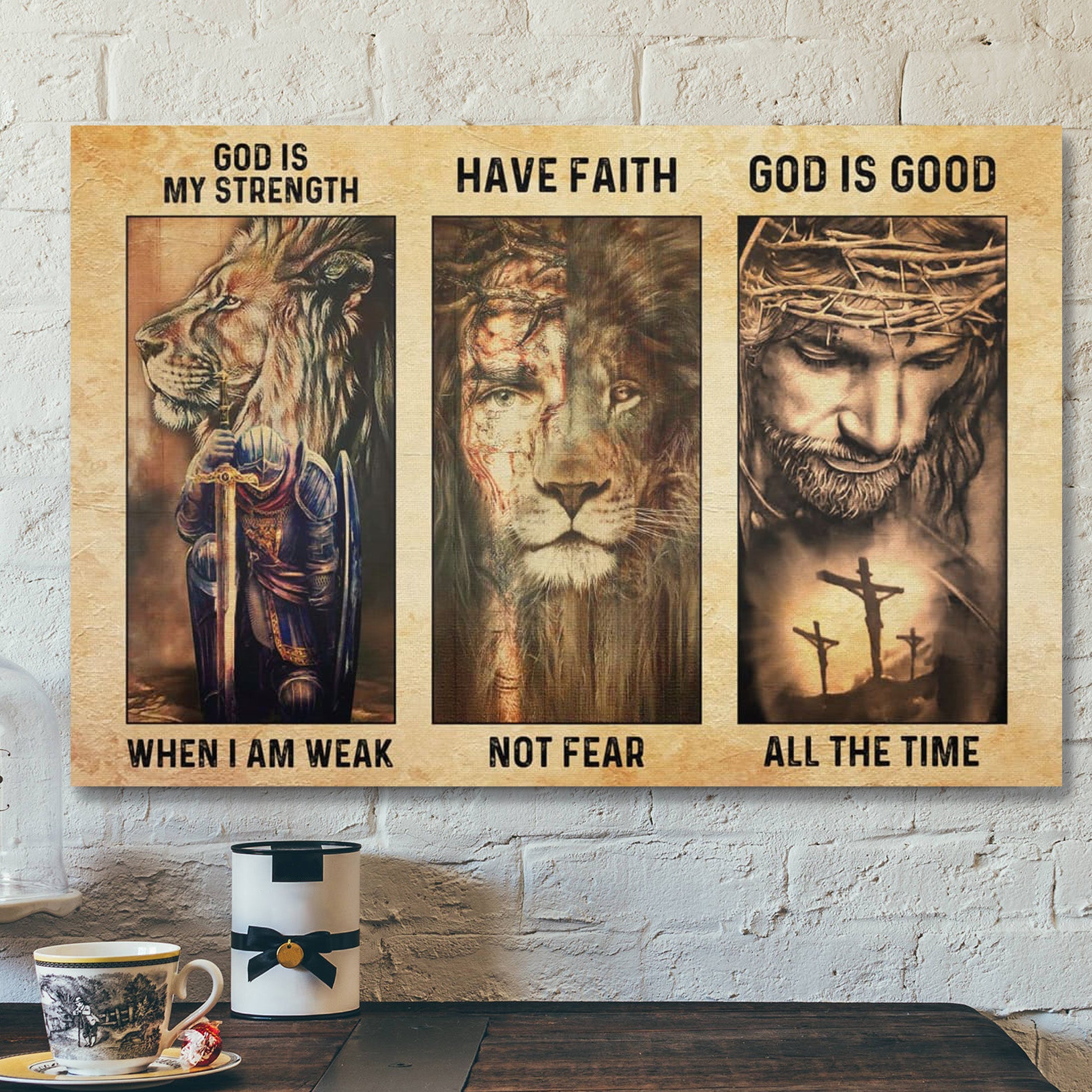 Bible Verse Canvas – Have Faith And Strength God Is Good Canvas Wall Art – Scripture Canvas Wall Art