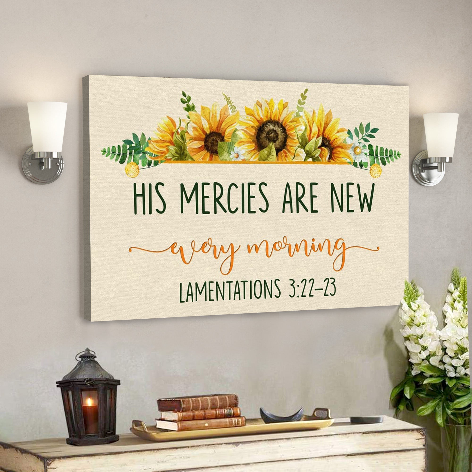 Bible Verse Canvas – His Mercies Are New Every Morning Lamentations 322-23 Canvas – Scripture Canvas Wall Art