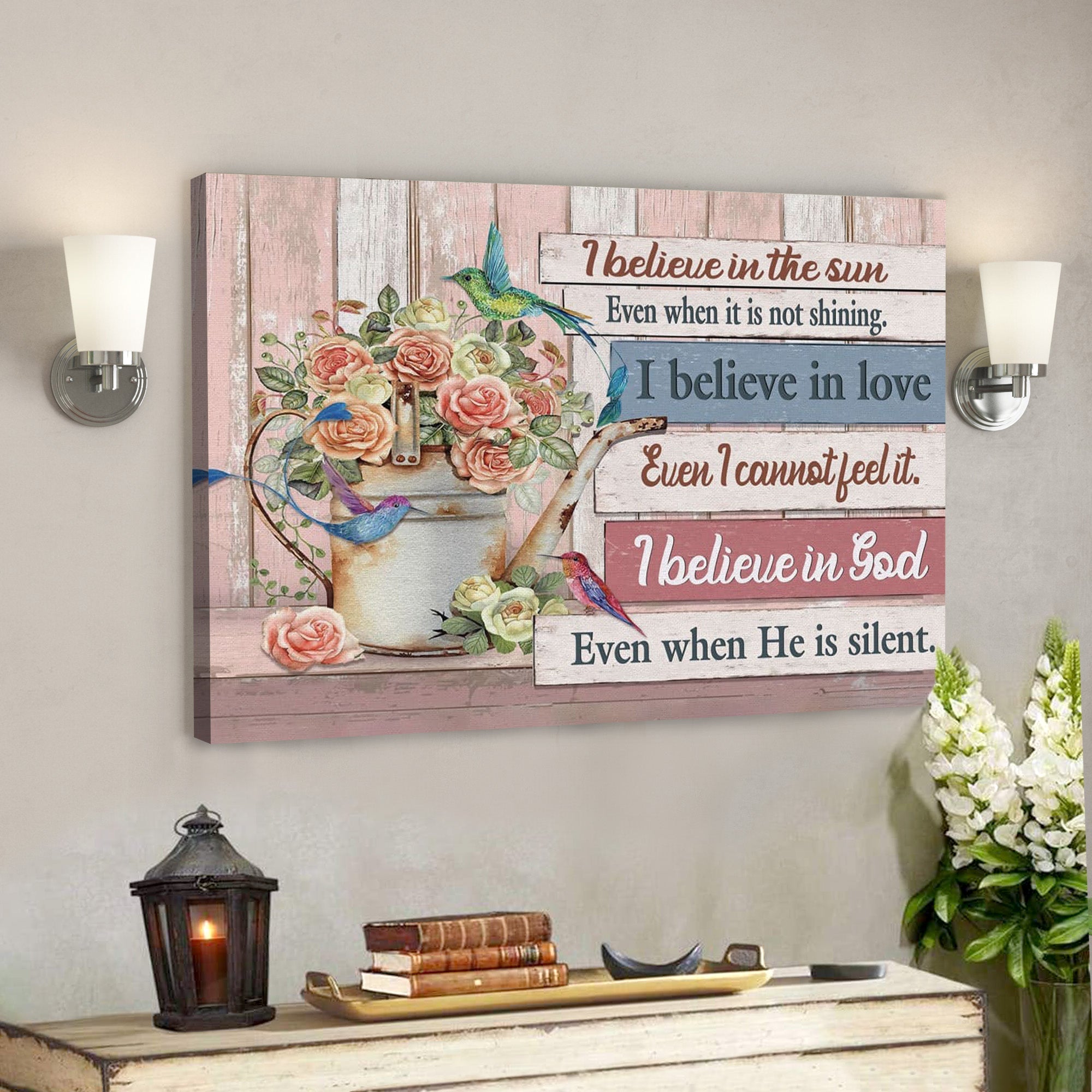 Bible Verse Canvas – I Believe In The Sun Even When It Is Not Shining Canvas Wall Art – Scripture Canvas Wall Art