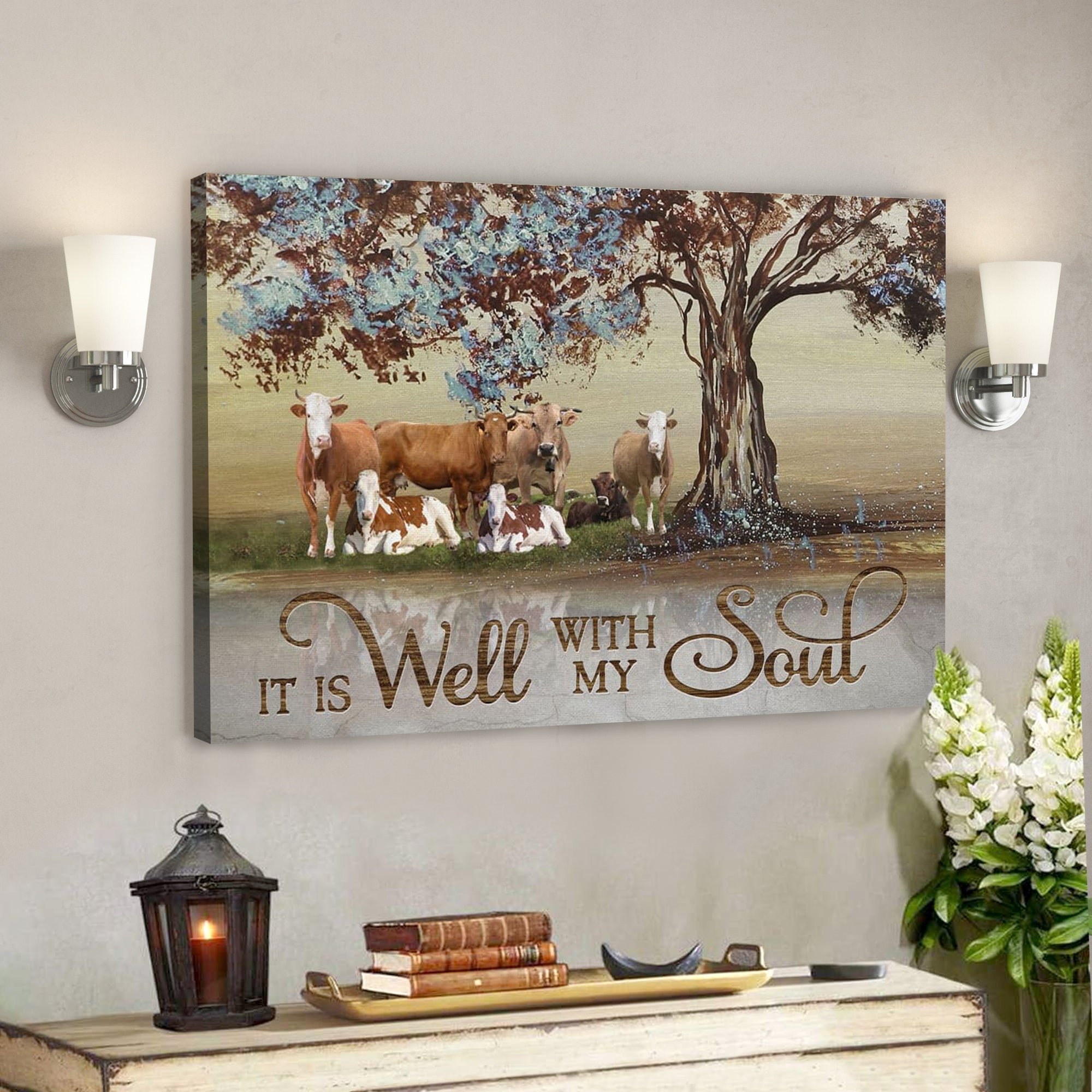 Bible Verse Canvas – It Is Well With My Soul Farmhouse Style Wall Art Canvas – Scripture Canvas Wall Art