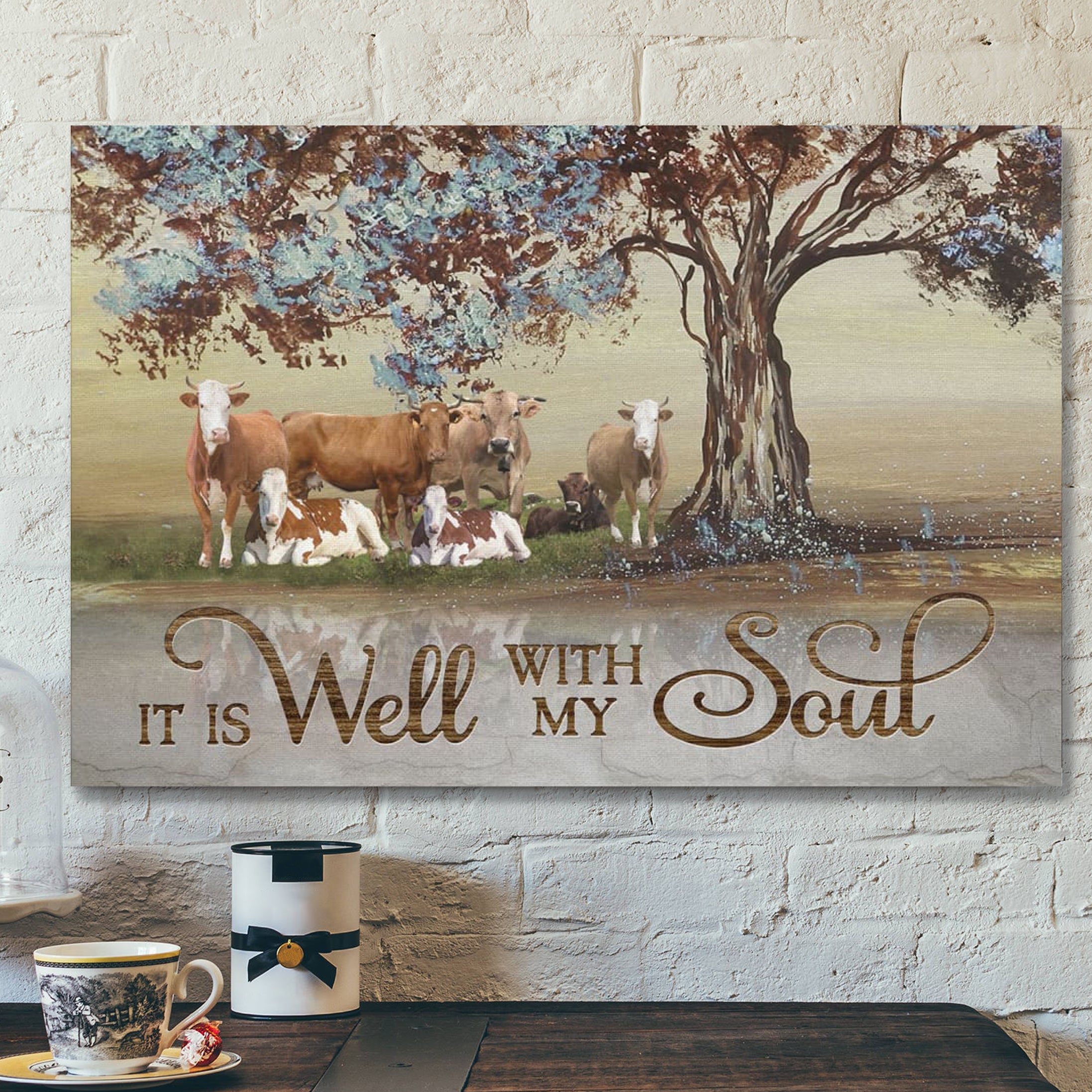 Bible Verse Canvas – It Is Well With My Soul Farmhouse Style Wall Art Canvas – Scripture Canvas Wall Art