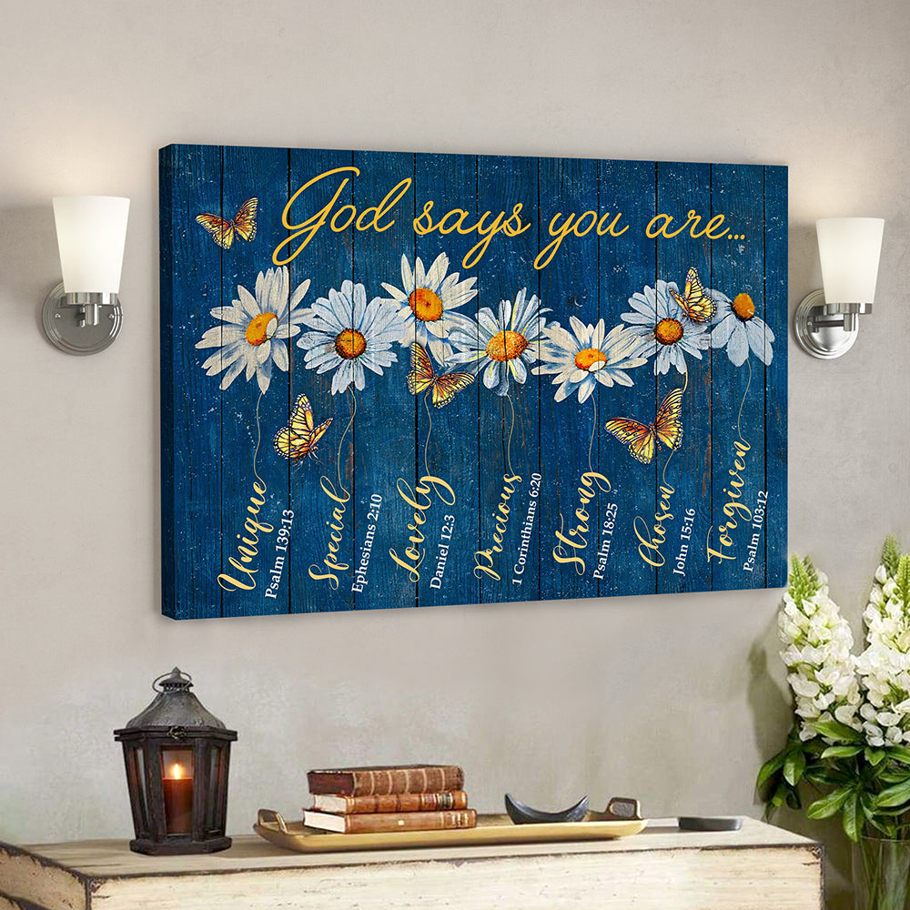 Bible Verse Canvas – Jesus Canvas Art – Scripture Wall Decor – God Says You Are Flower Canvas Poster