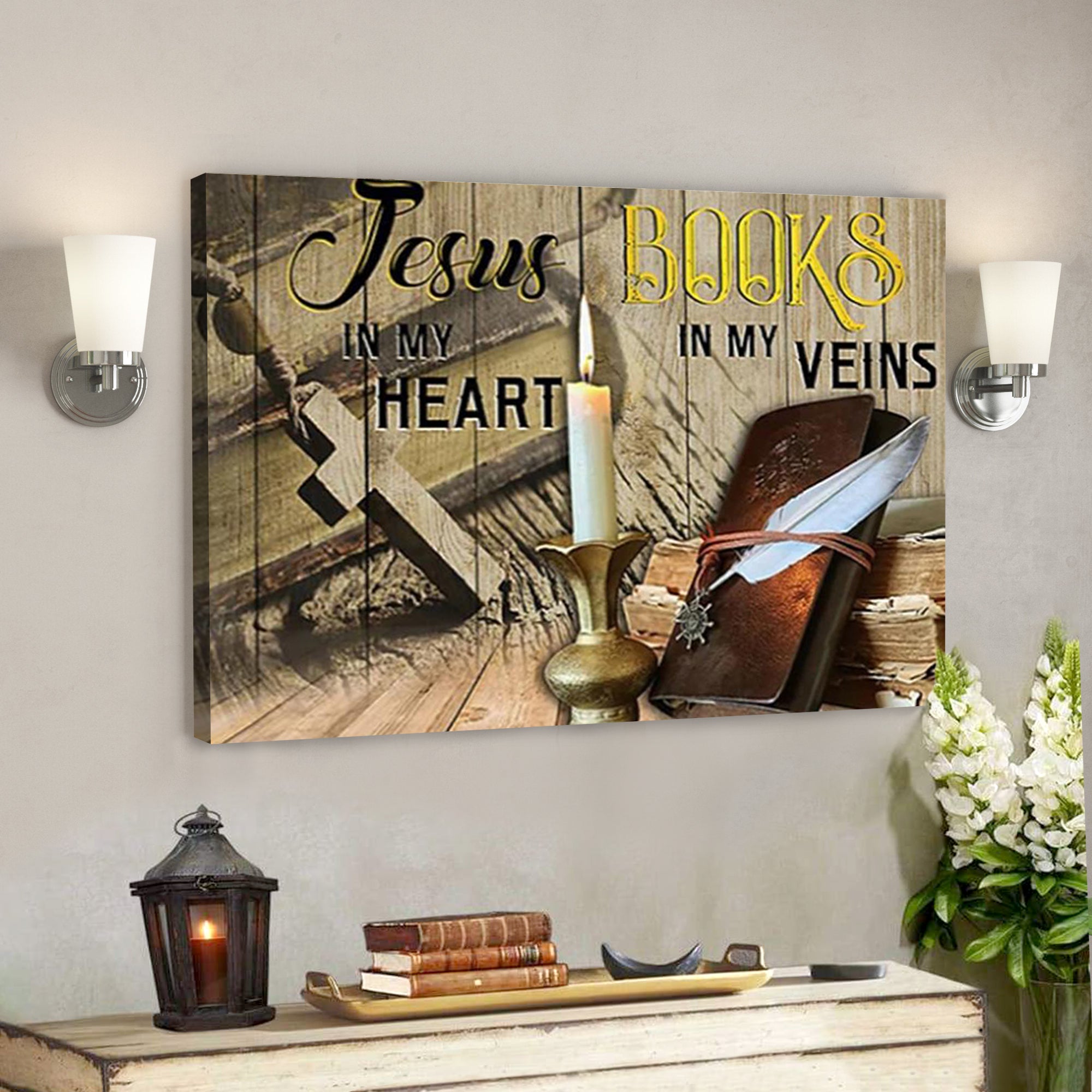 Bible Verse Canvas – Jesus In My Heart Books In My Vein Prayer – Scripture Canvas Wall Art