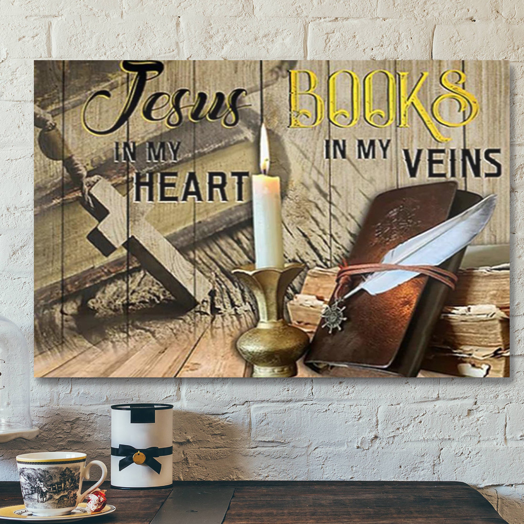 Bible Verse Canvas – Jesus In My Heart Books In My Vein Prayer – Scripture Canvas Wall Art