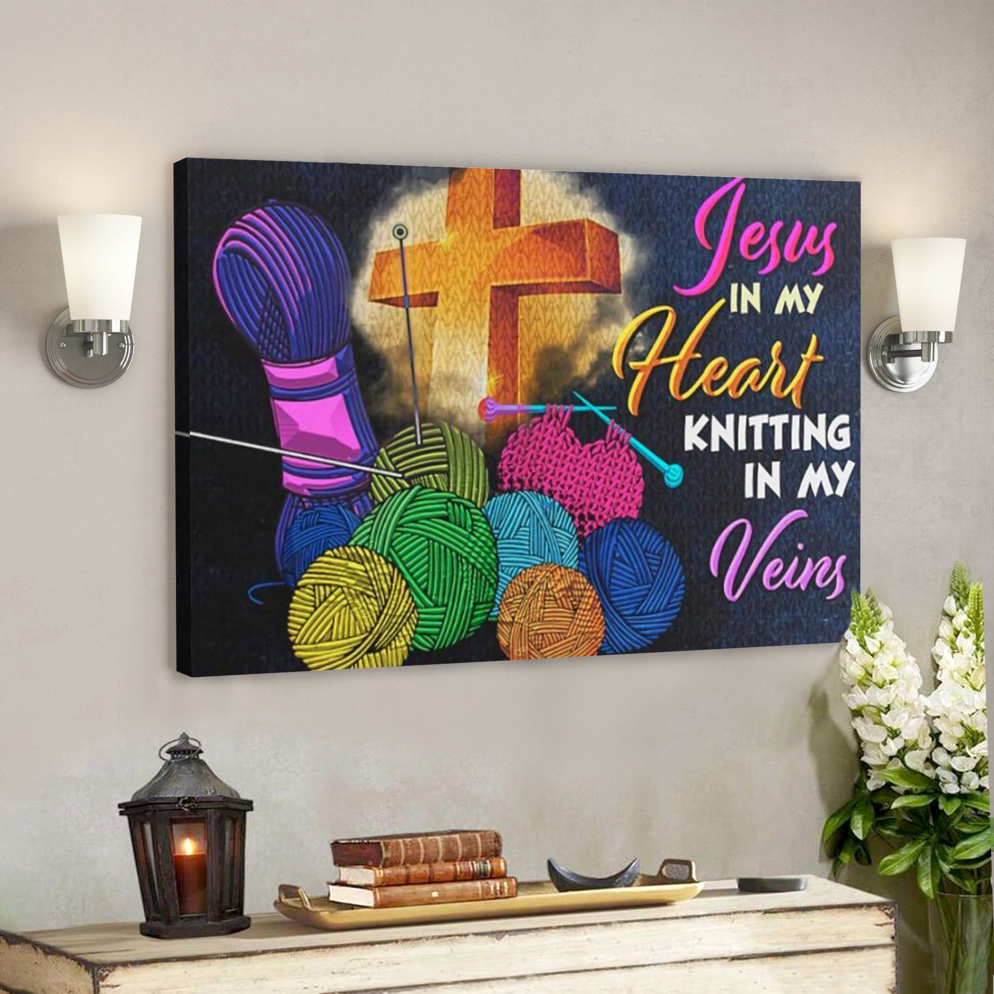 Bible Verse Canvas – Jesus In My Heart Knitting In My Veins Canvas – Scripture Canvas Wall Art