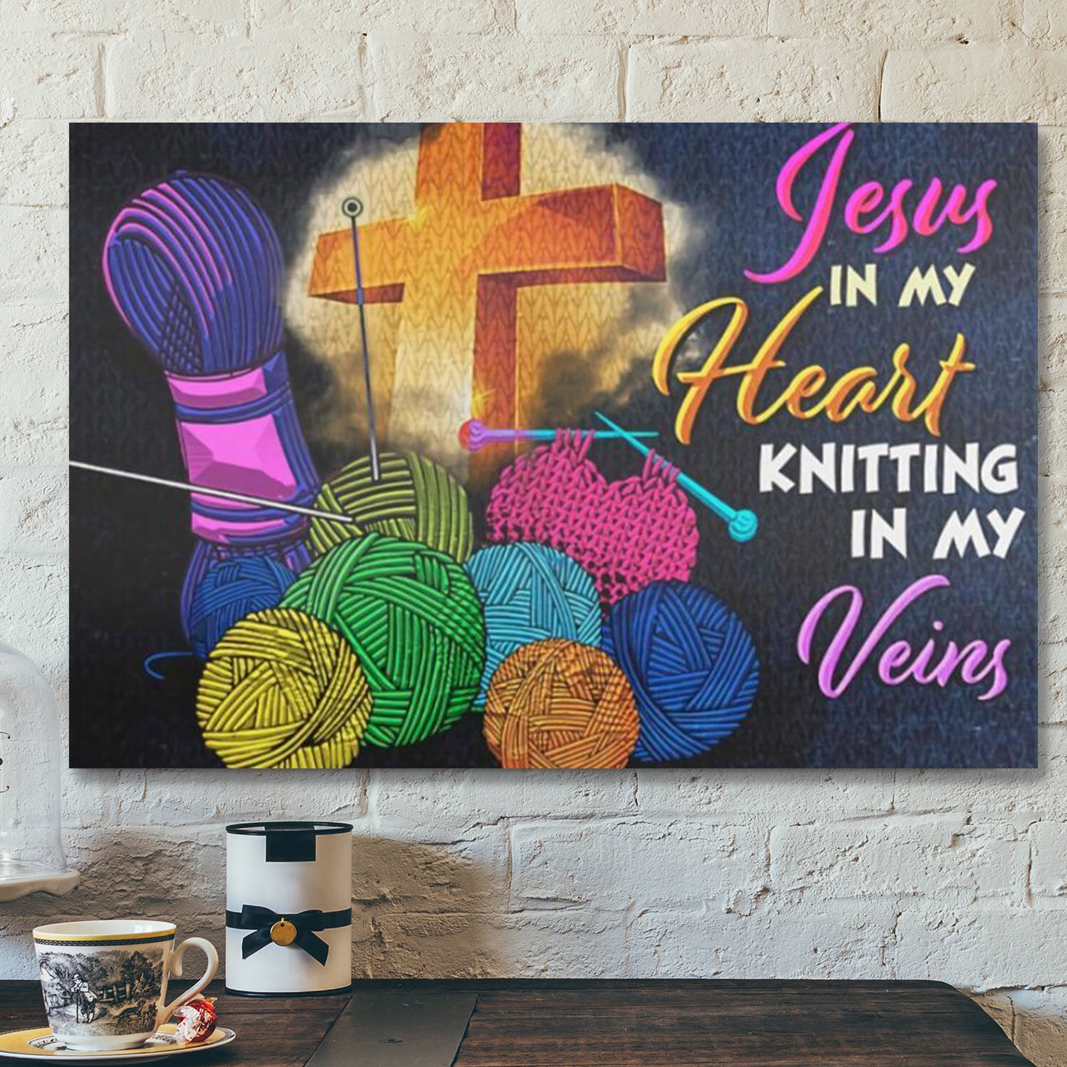 Bible Verse Canvas – Jesus In My Heart Knitting In My Veins Canvas – Scripture Canvas Wall Art