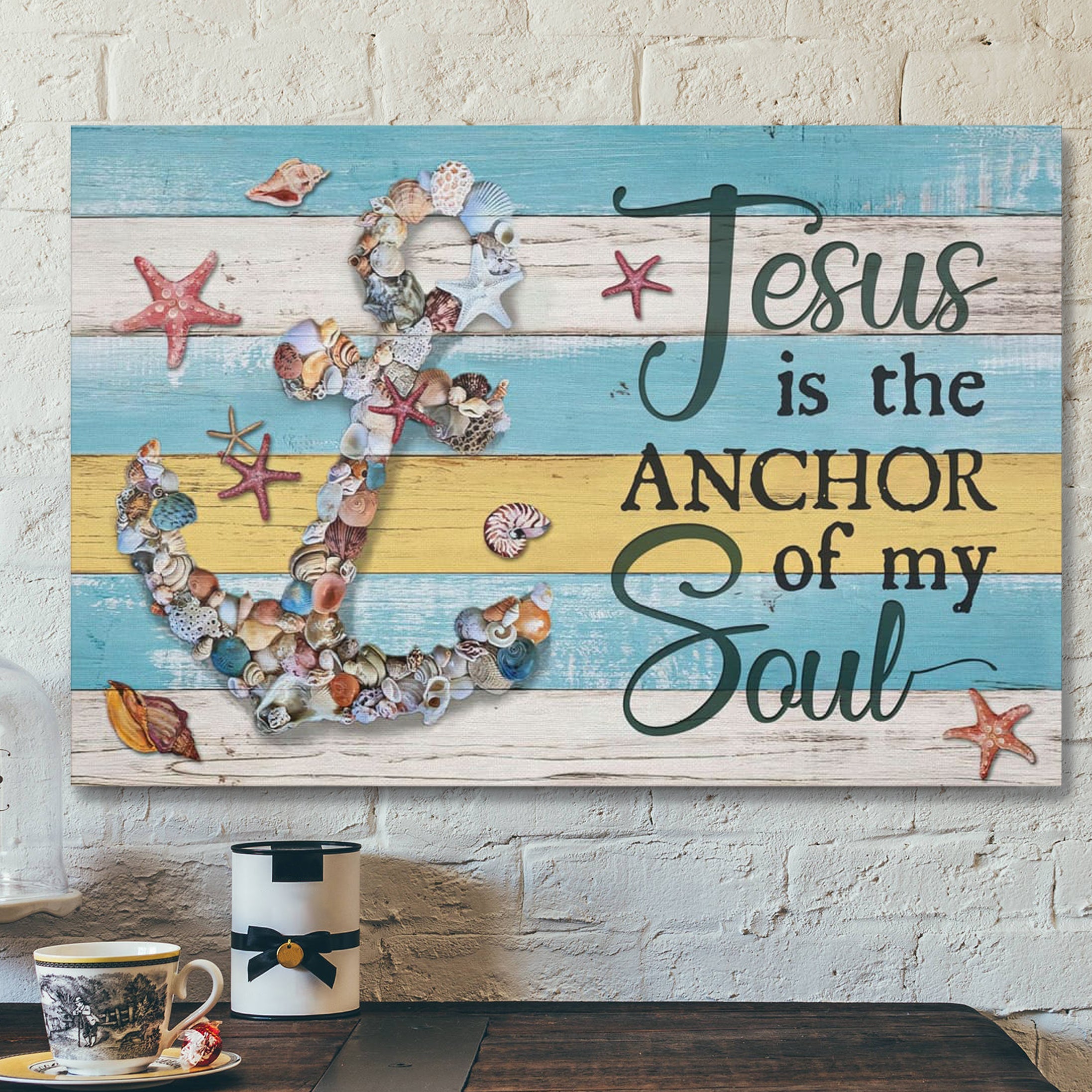 Bible Verse Canvas – Jesus Is The Anchor Of My Soul Seashell Anchor Canvas – Scripture Canvas Wall Art