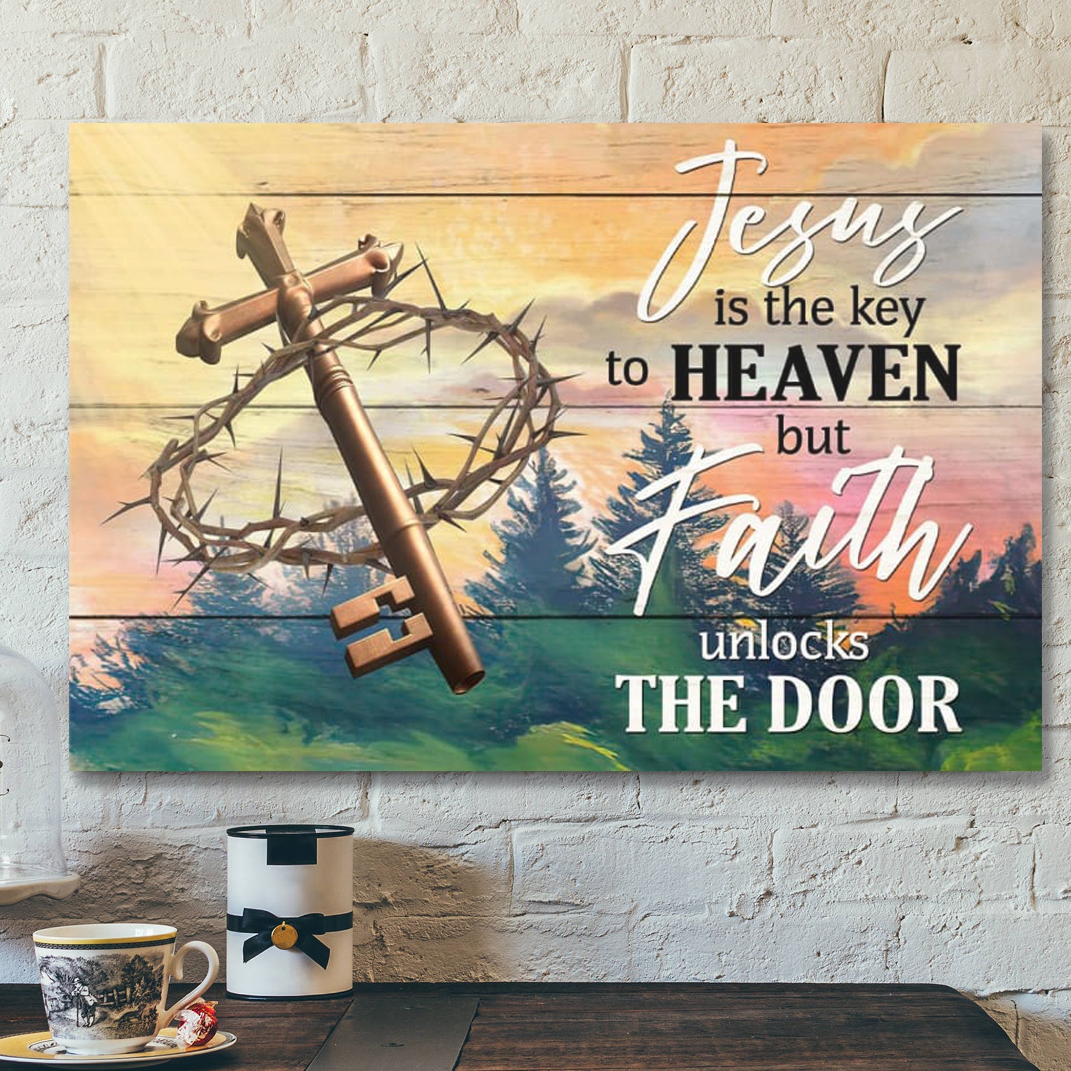 Bible Verse Canvas – Jesus Is The Key To Heaven But Faith Unlocks The Door Wall Art Canvas – Scripture Canvas Wall Art