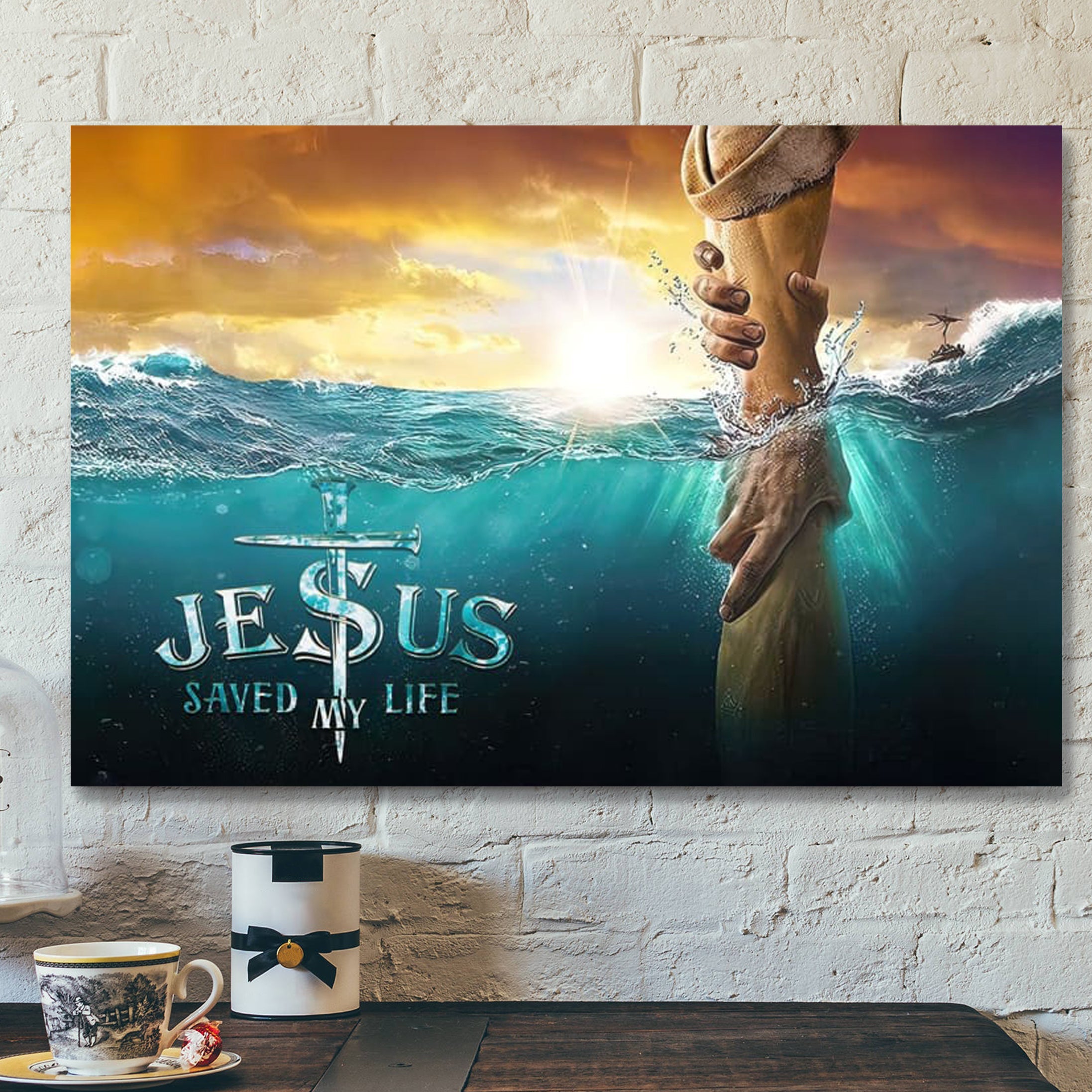 Bible Verse Canvas – Jesus Saved My Life Jesus Reaching Out His Hand Canvas – Scripture Canvas Wall Art