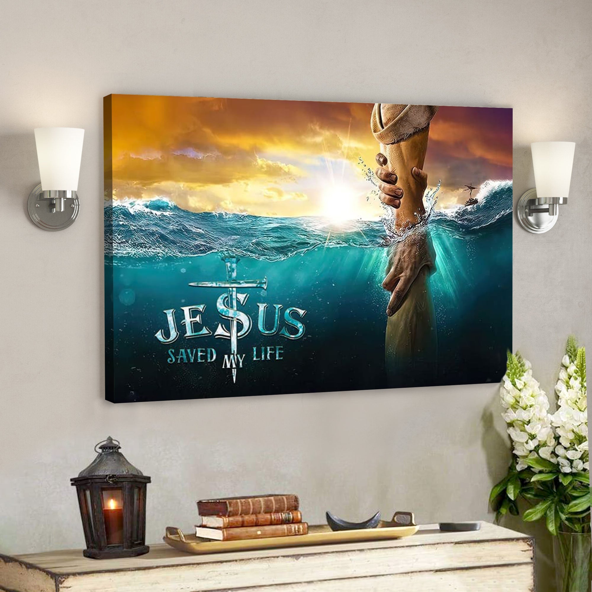 Bible Verse Canvas – Jesus Saved My Life Jesus Reaching Out His Hand Canvas – Scripture Canvas Wall Art