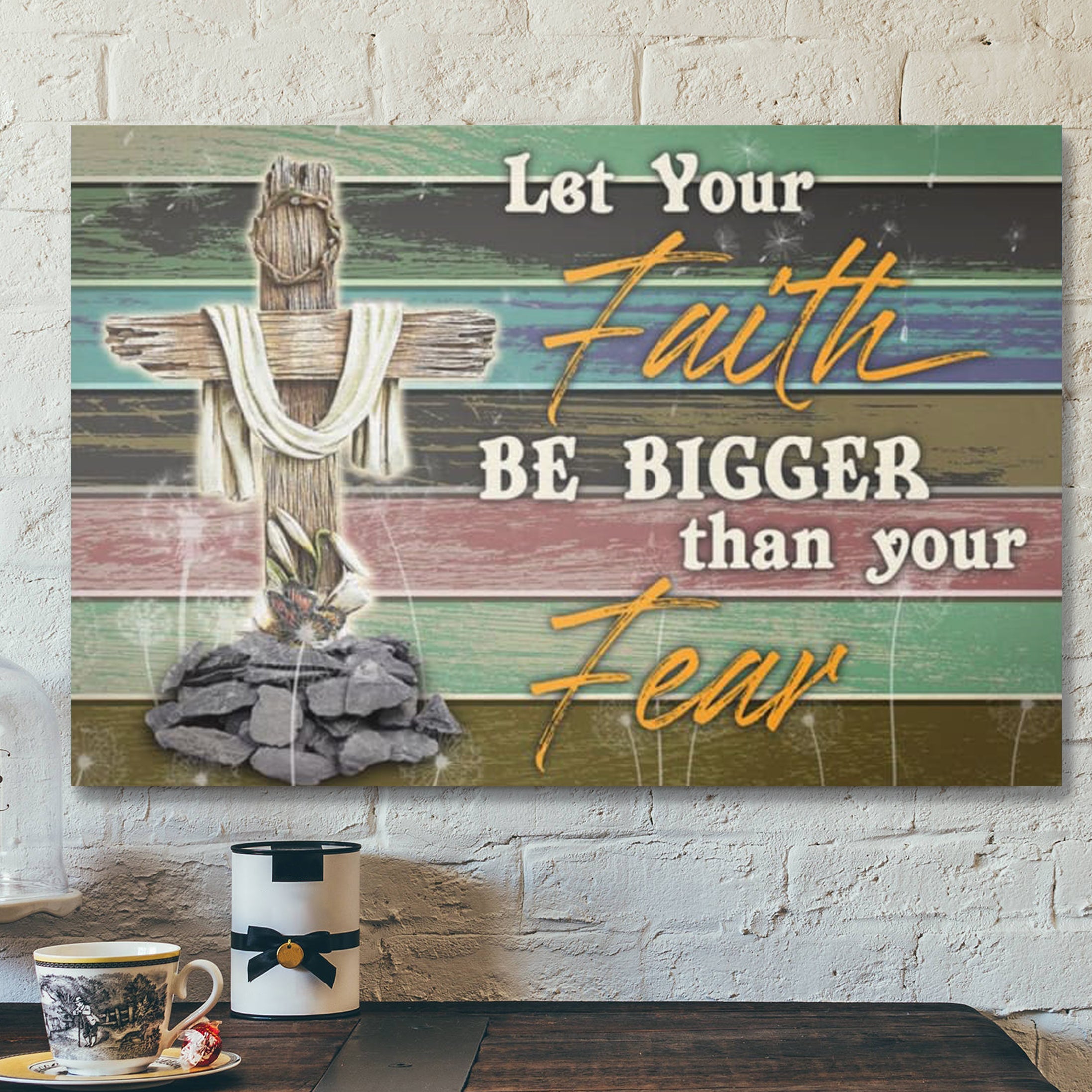 Bible Verse Canvas – Let Your Faith Be Bigger Than Your Fear Horizontal Canvas Wall Art – Scripture Canvas Wall Art