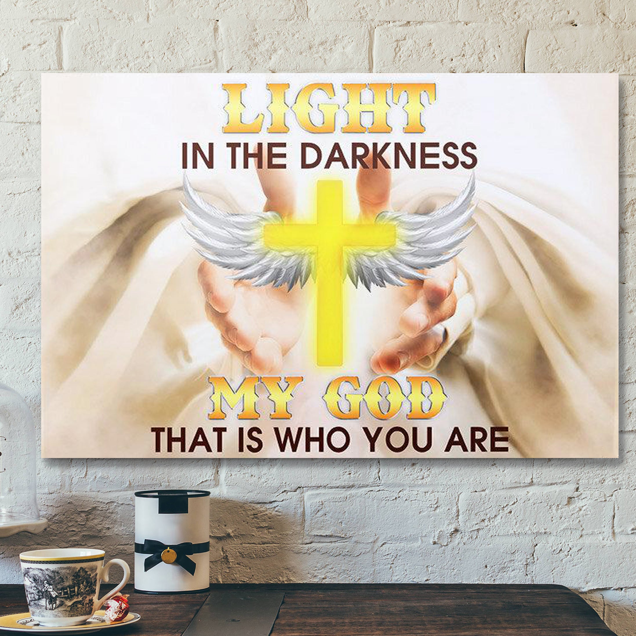 Bible Verse Canvas – Light In The Darkness Cross Jesus My God – Scripture Canvas Wall Art