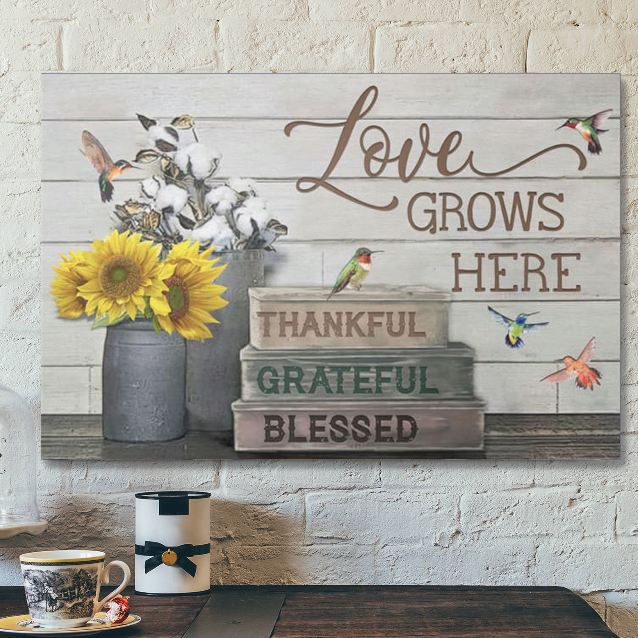 Bible Verse Canvas – Love Grows Here Thankful Grateful Blessed Wall Art Canvas – Scripture Canvas Wall Art