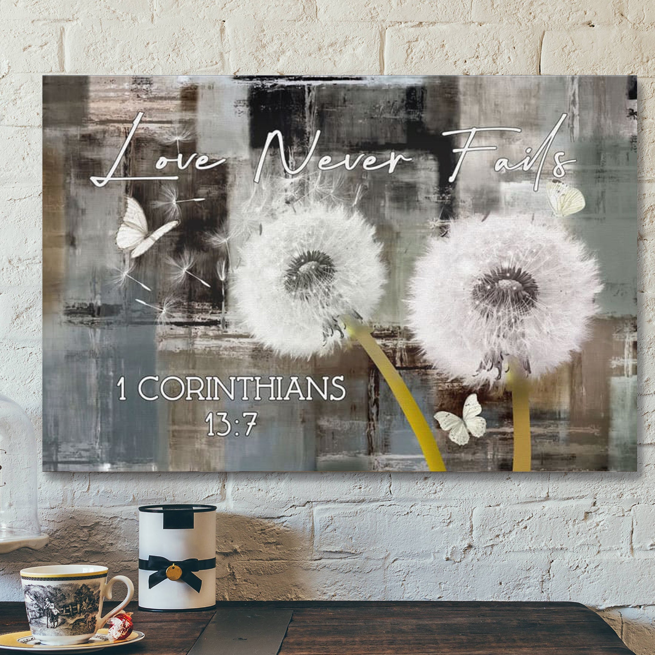 Bible Verse Canvas – Love Never Fails 1 Corinthians 137 Canvas Print – Scripture Canvas Wall Art