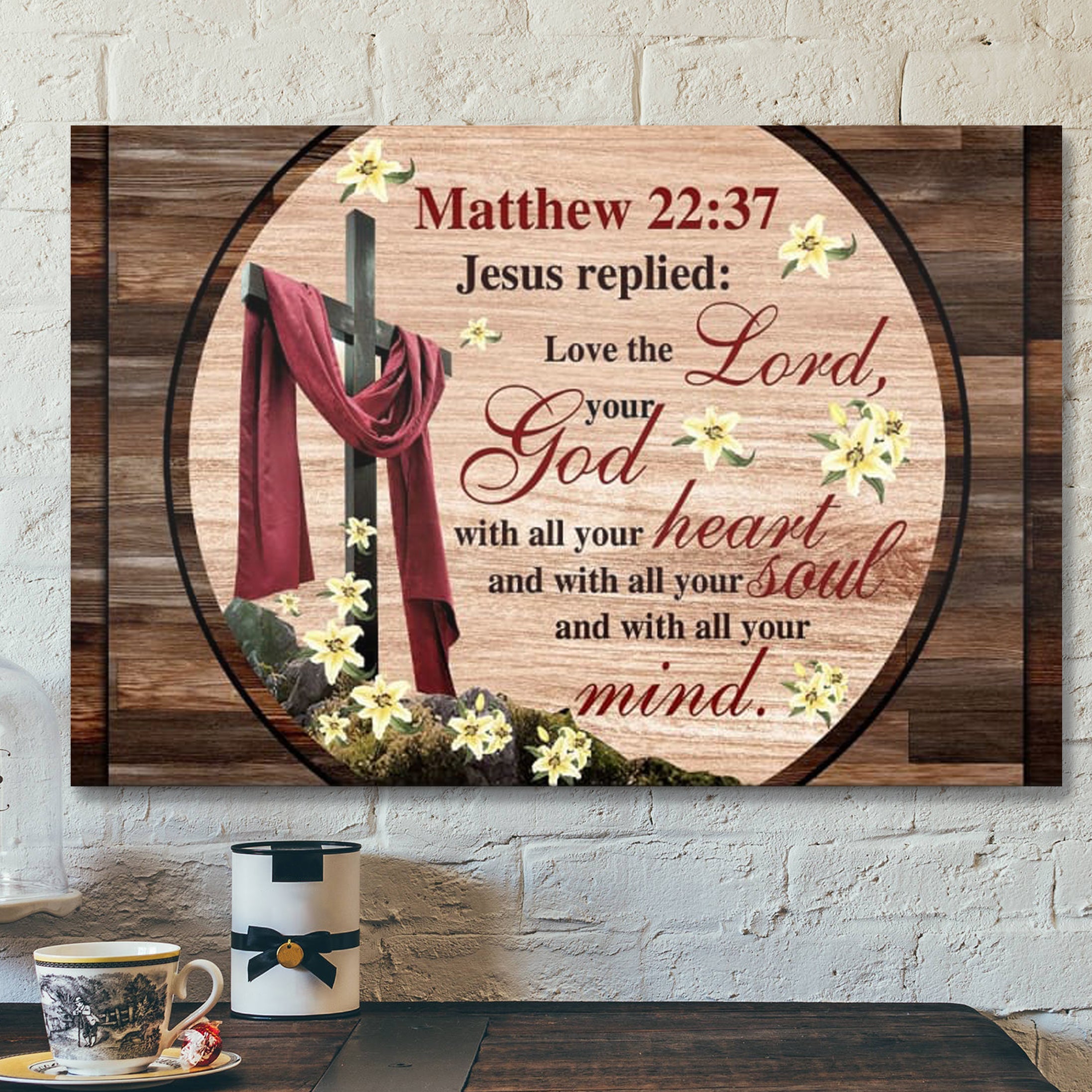 Bible Verse Canvas – Love The Lord Your God With All Your Heart Canvas Wall Art – Scripture Canvas Wall Art