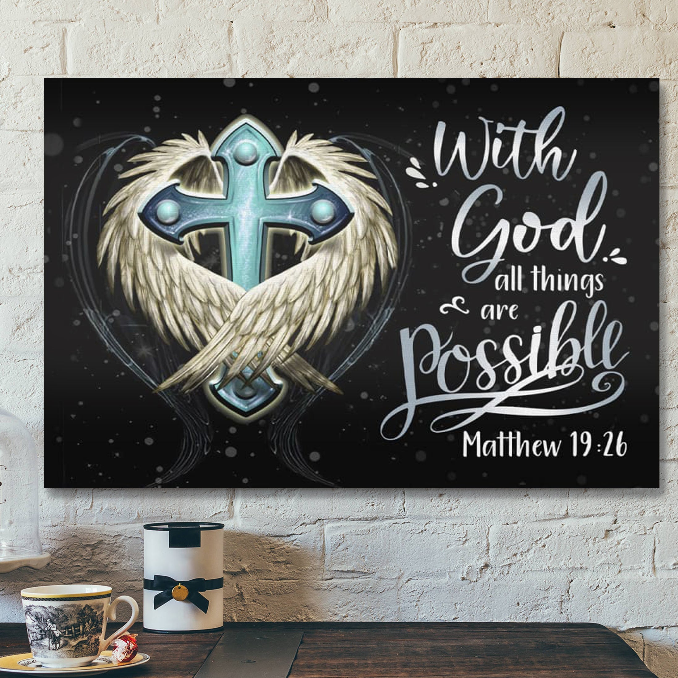 Bible Verse Canvas – Matthew 1926 With God All Things Are Possible Canvas Print – Scripture Canvas Wall Art