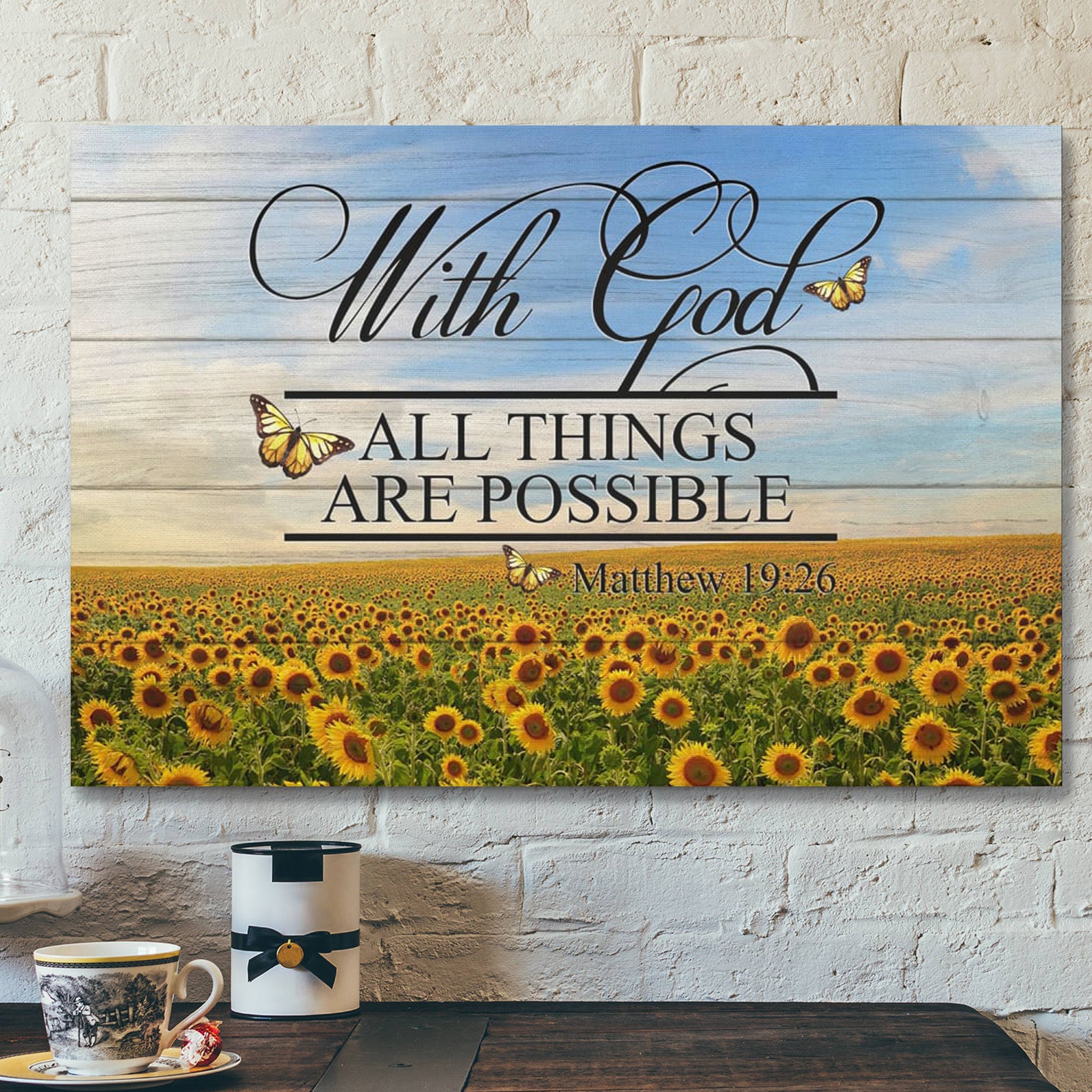 Bible Verse Canvas – Matthew 1926 With God All Things Are Possible Landscape Wall Art – Scripture Canvas Wall Art