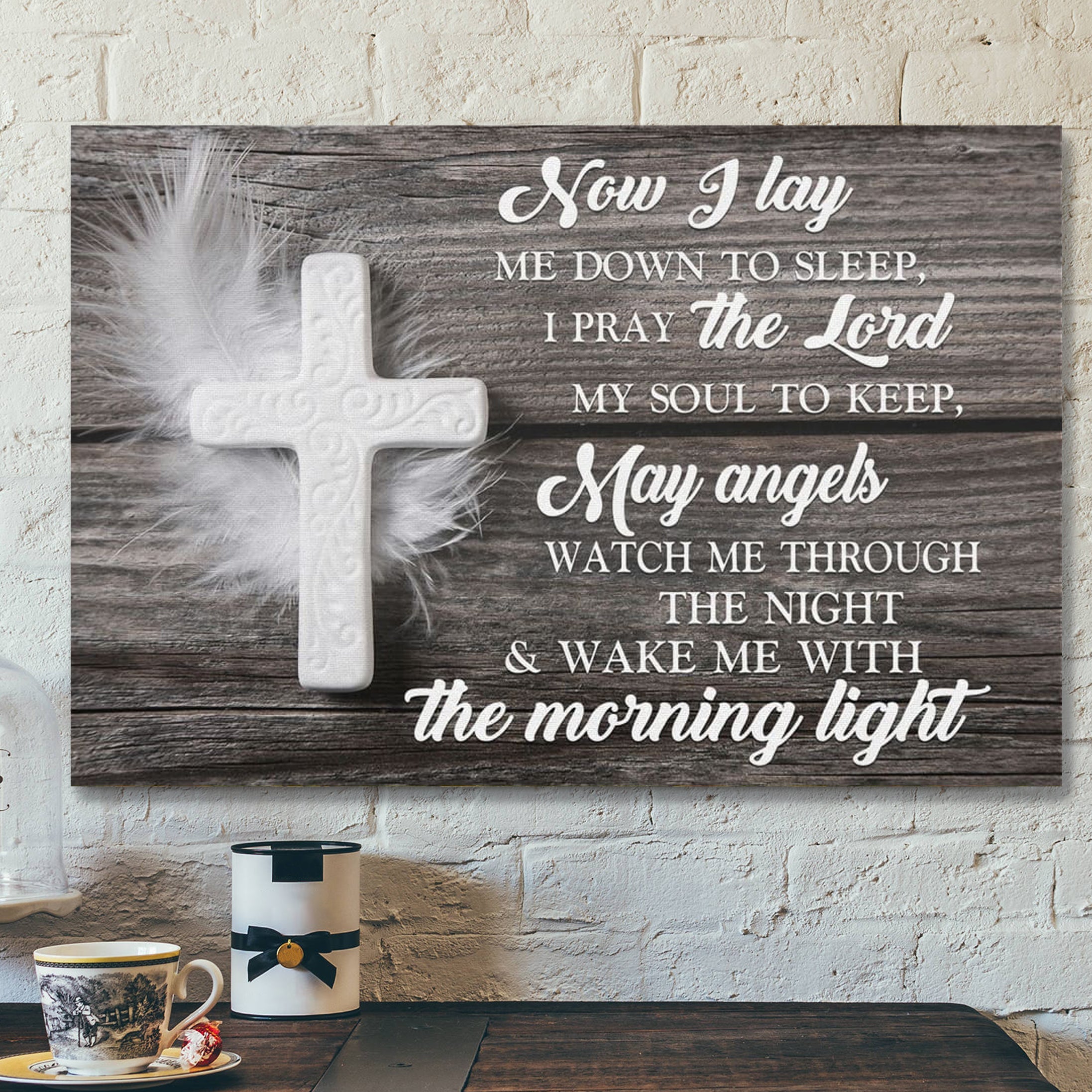 Bible Verse Canvas – Now I Lay Me Down To Sleep Prayer Canvas – Scripture Canvas Wall Art